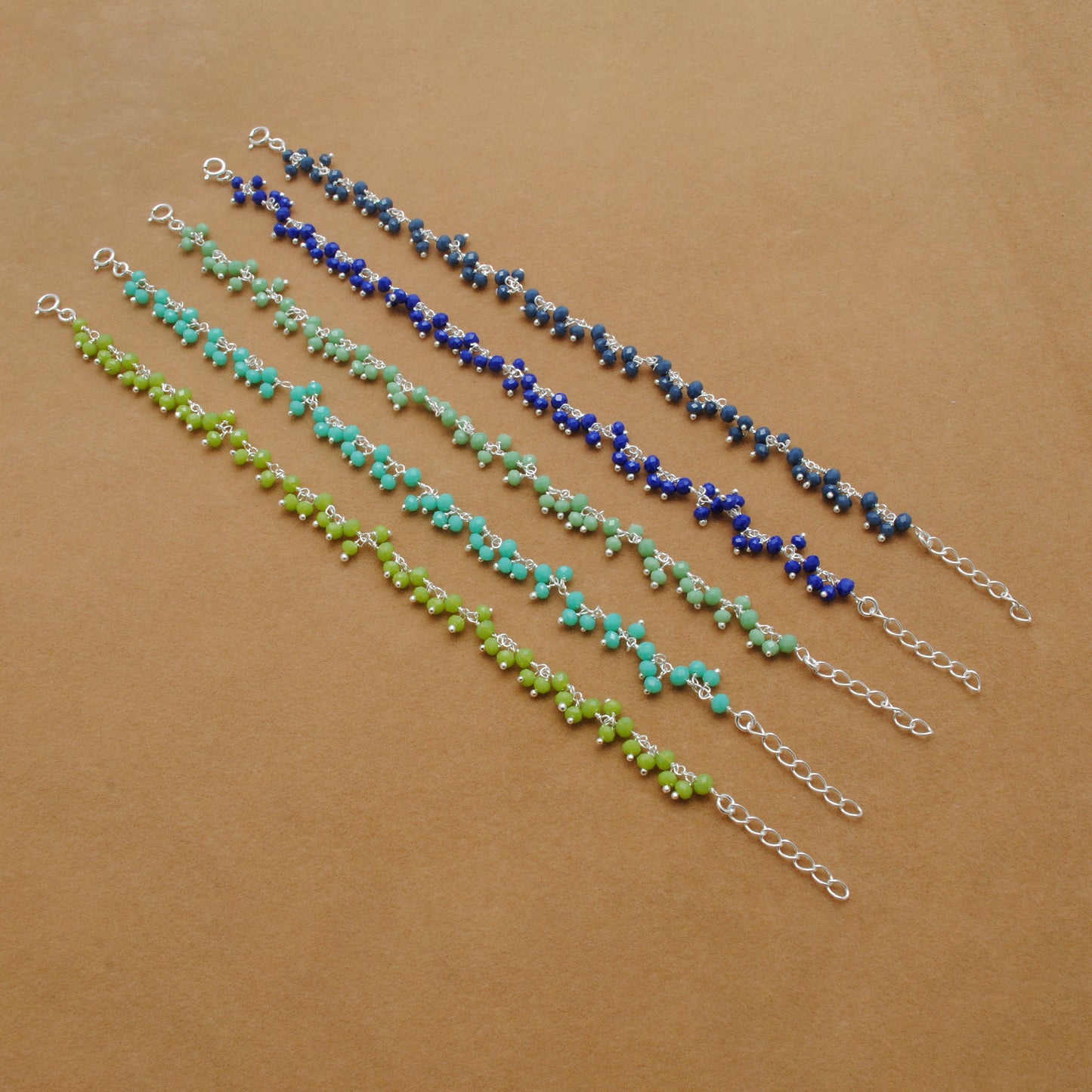 925 Sterling Silver Faceted Chalcedony Bracelet Jhumki Style – Cool Tones of Blue & Green