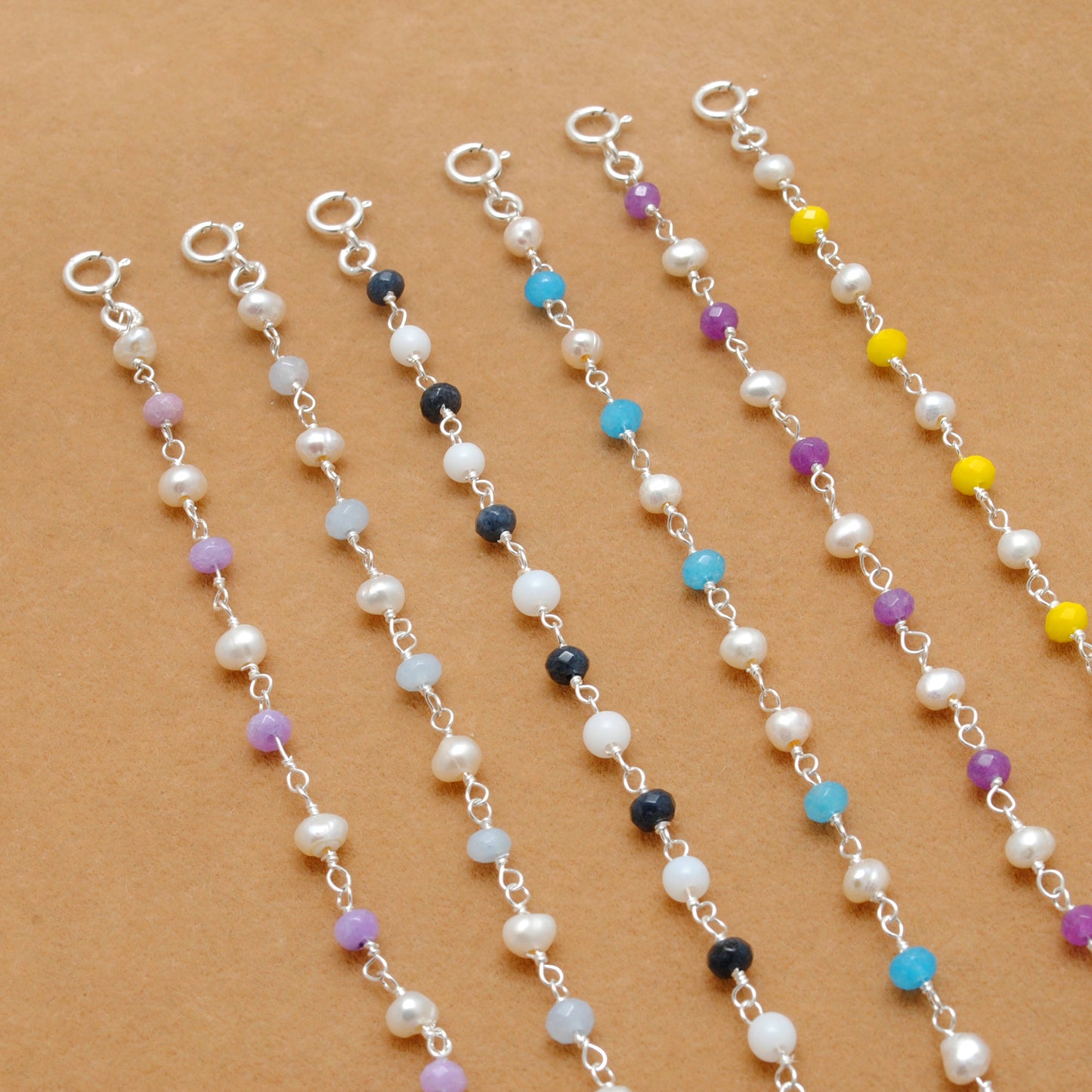925 Silver Gemstone & Pearl Bracelet – Yellow Chalcedony, Amethyst, Sapphire Quartz