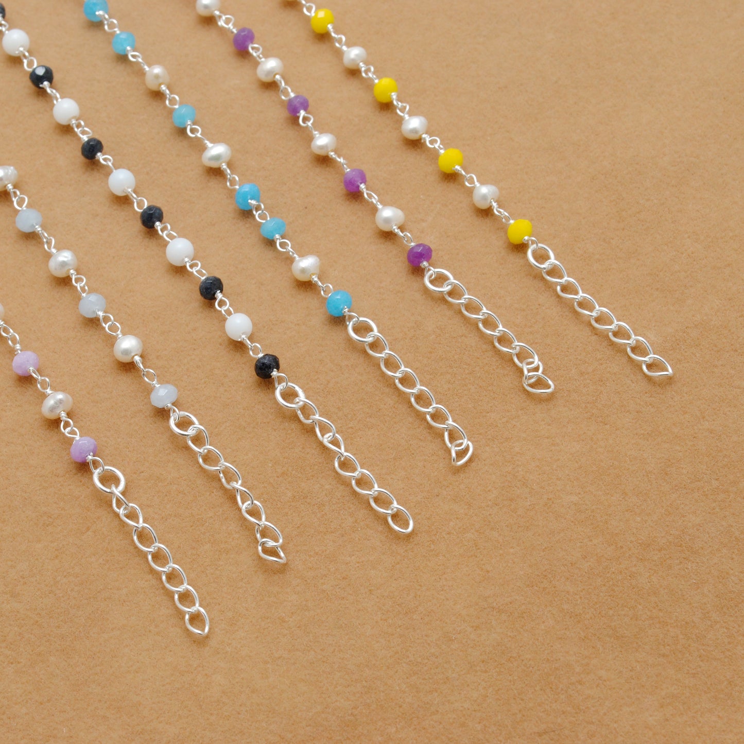 925 Silver Gemstone & Pearl Bracelet – Yellow Chalcedony, Amethyst, Sapphire Quartz