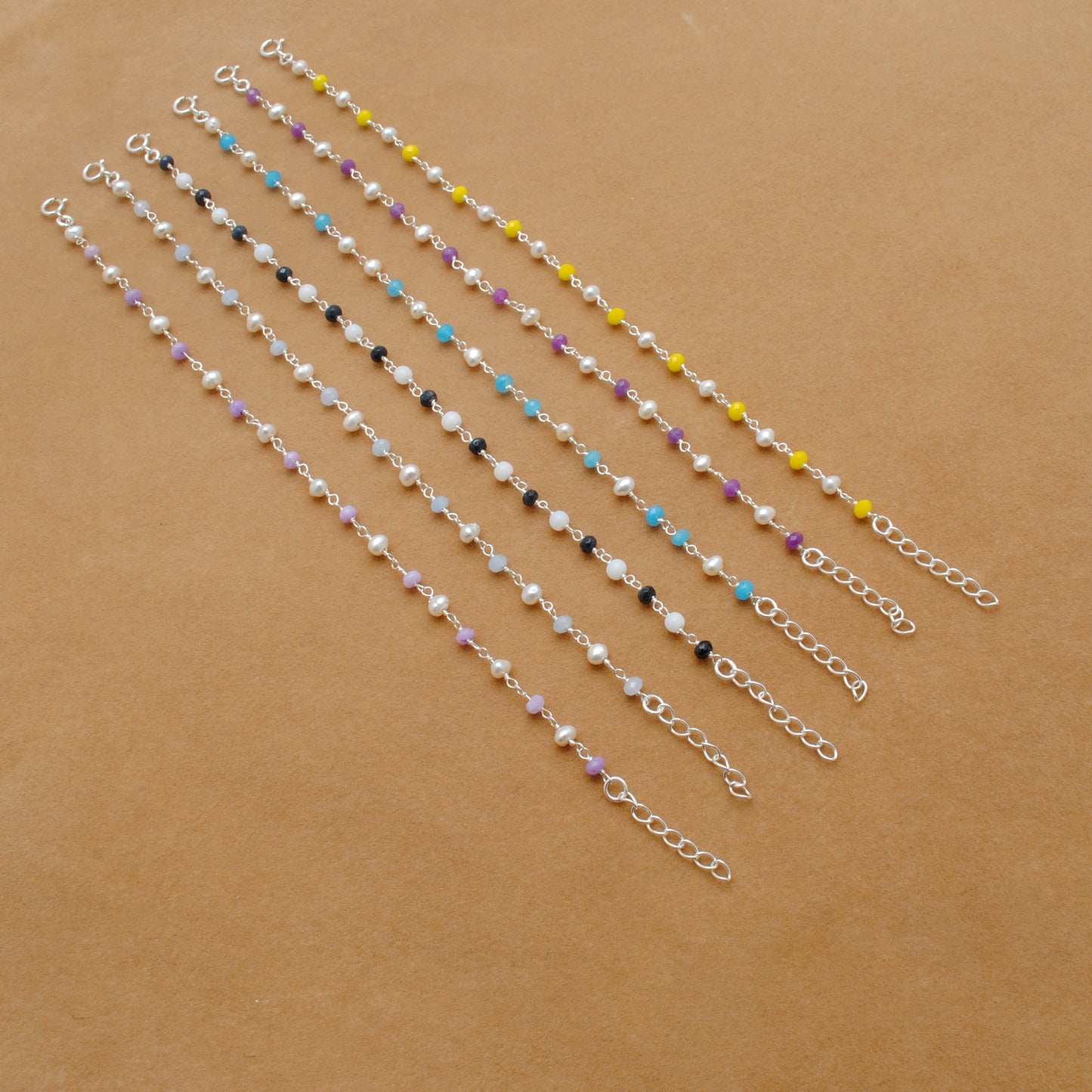925 Silver Gemstone & Pearl Bracelet – Yellow Chalcedony, Amethyst, Sapphire Quartz