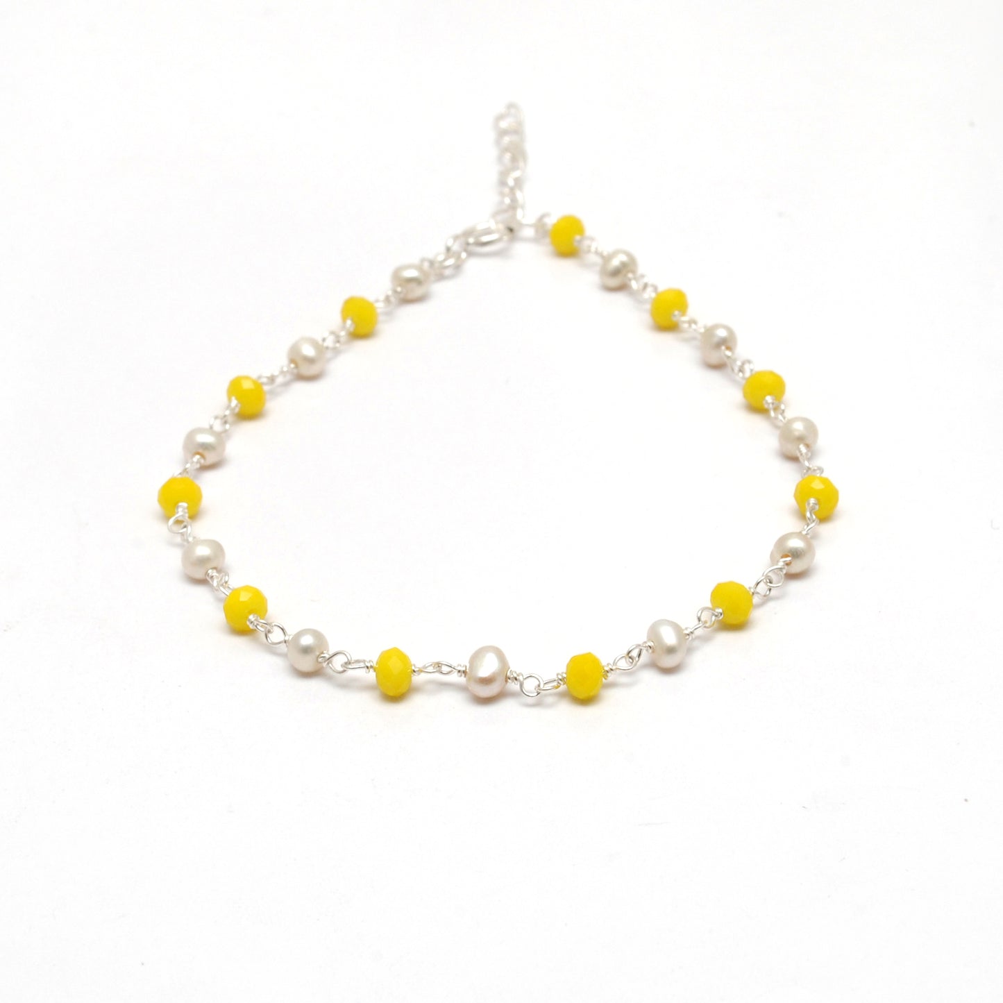 925 Silver Gemstone & Pearl Bracelet – Yellow Chalcedony, Amethyst, Sapphire Quartz