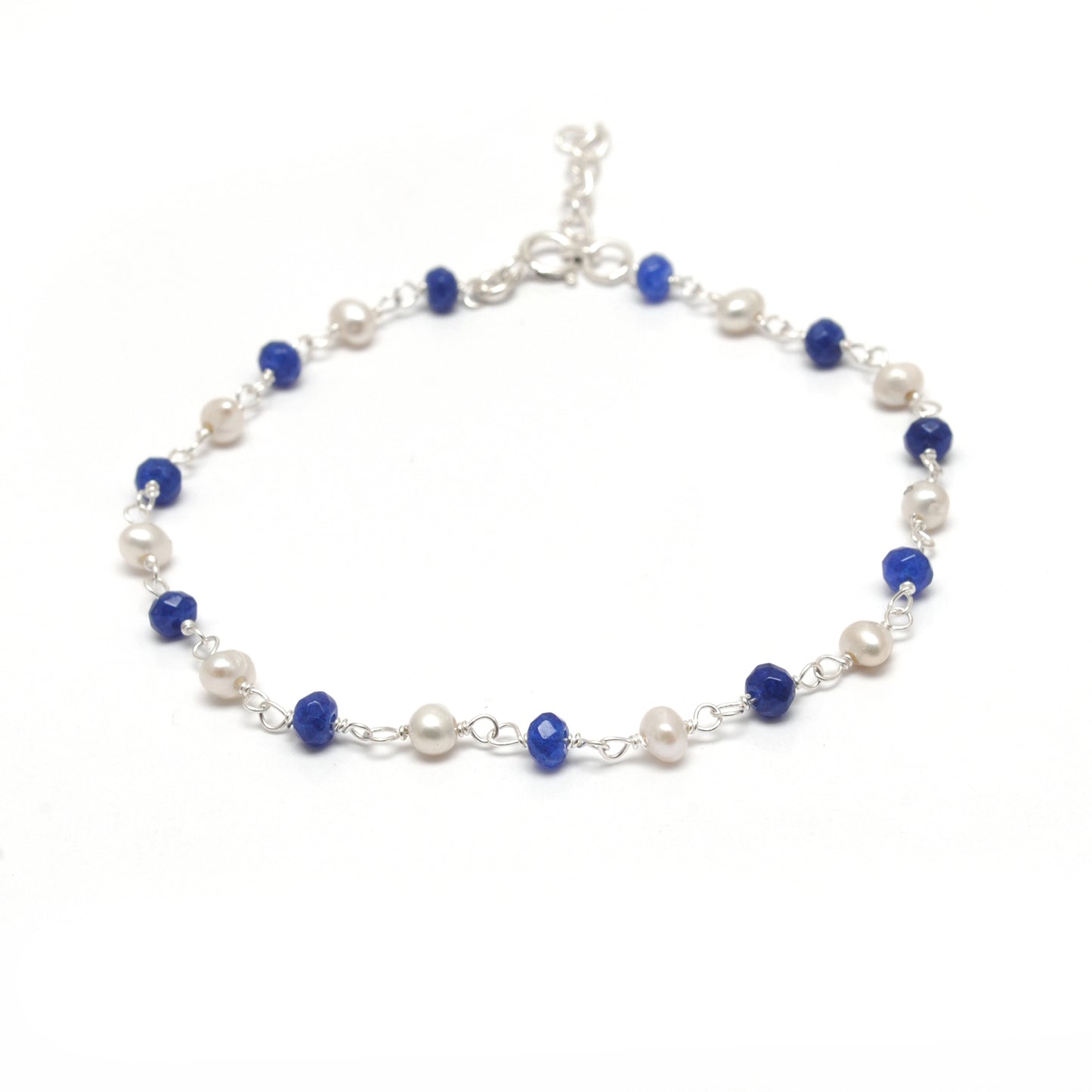 925 Silver Multi-Gemstone & Pearl Bracelet – Amethyst, Chalcedony, Smoky Quartz