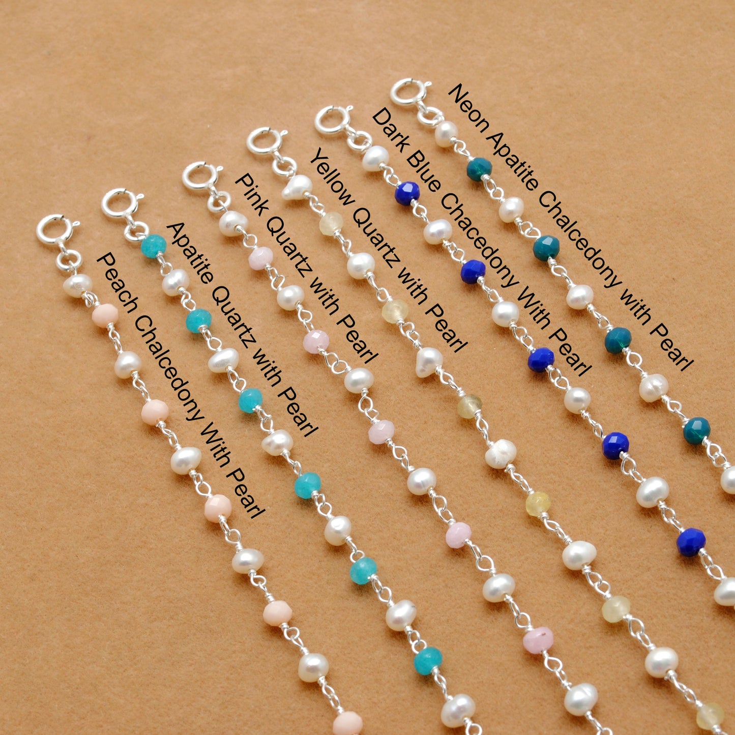925 Silver Multi Chalcedony with Pearl Accent Beaded Necklace