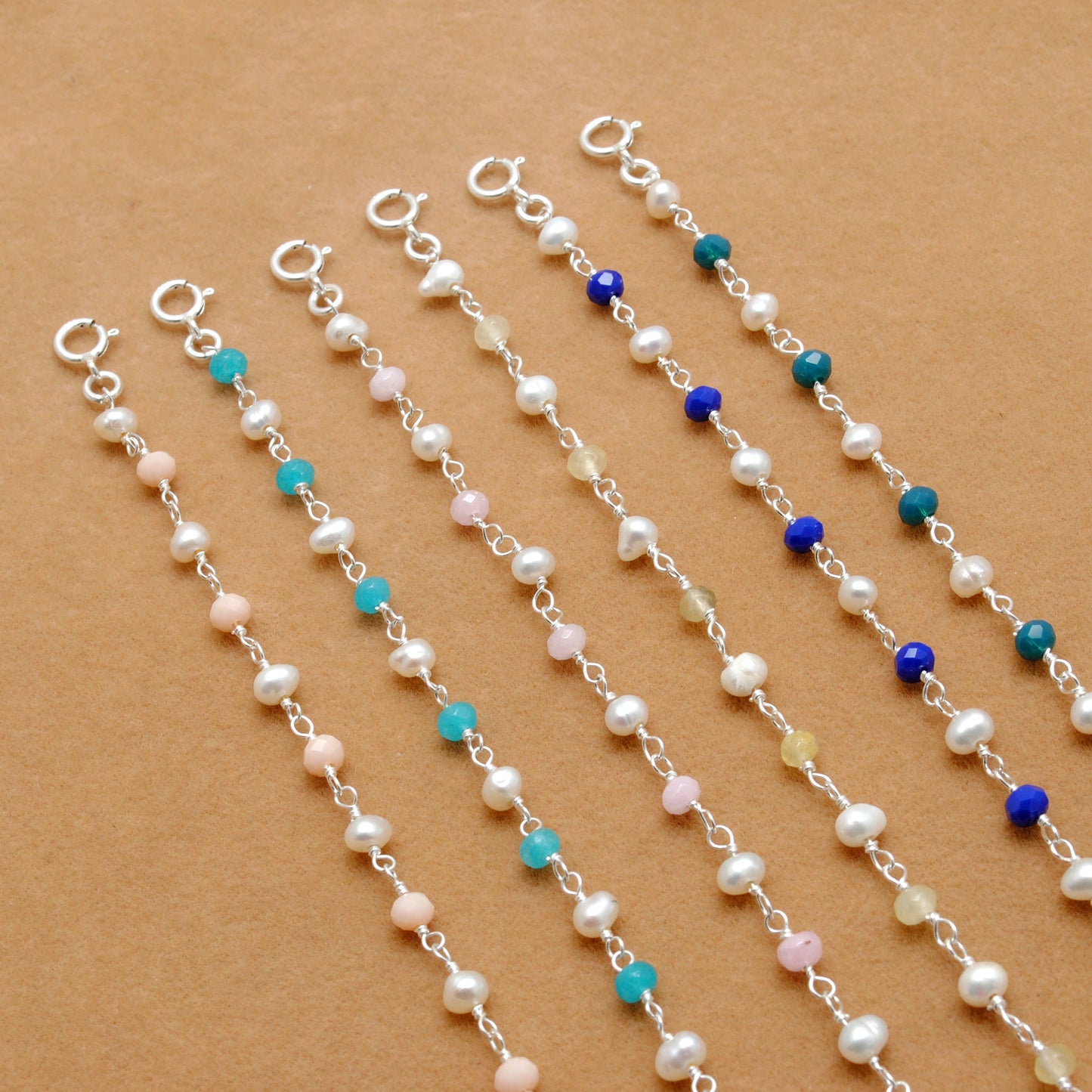 925 Silver Multi Chalcedony with Pearl Accent Beaded Necklace
