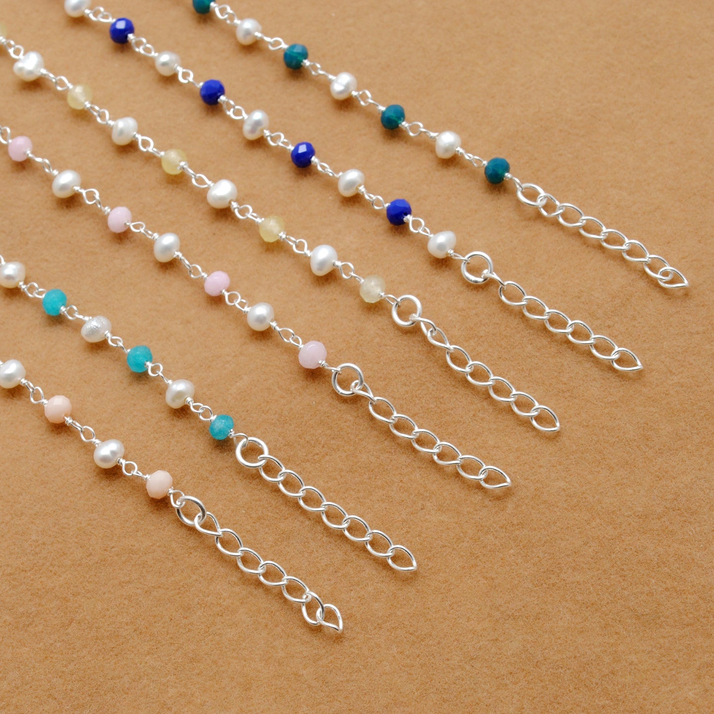 925 Silver Multi Chalcedony with Pearl Accent Beaded Necklace