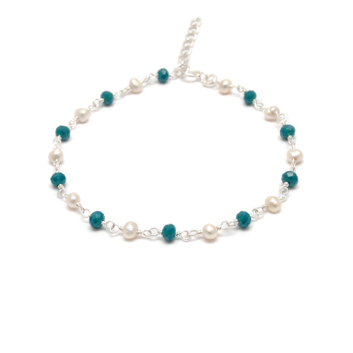 925 Silver Multi Chalcedony with Pearl Accent Beaded Necklace