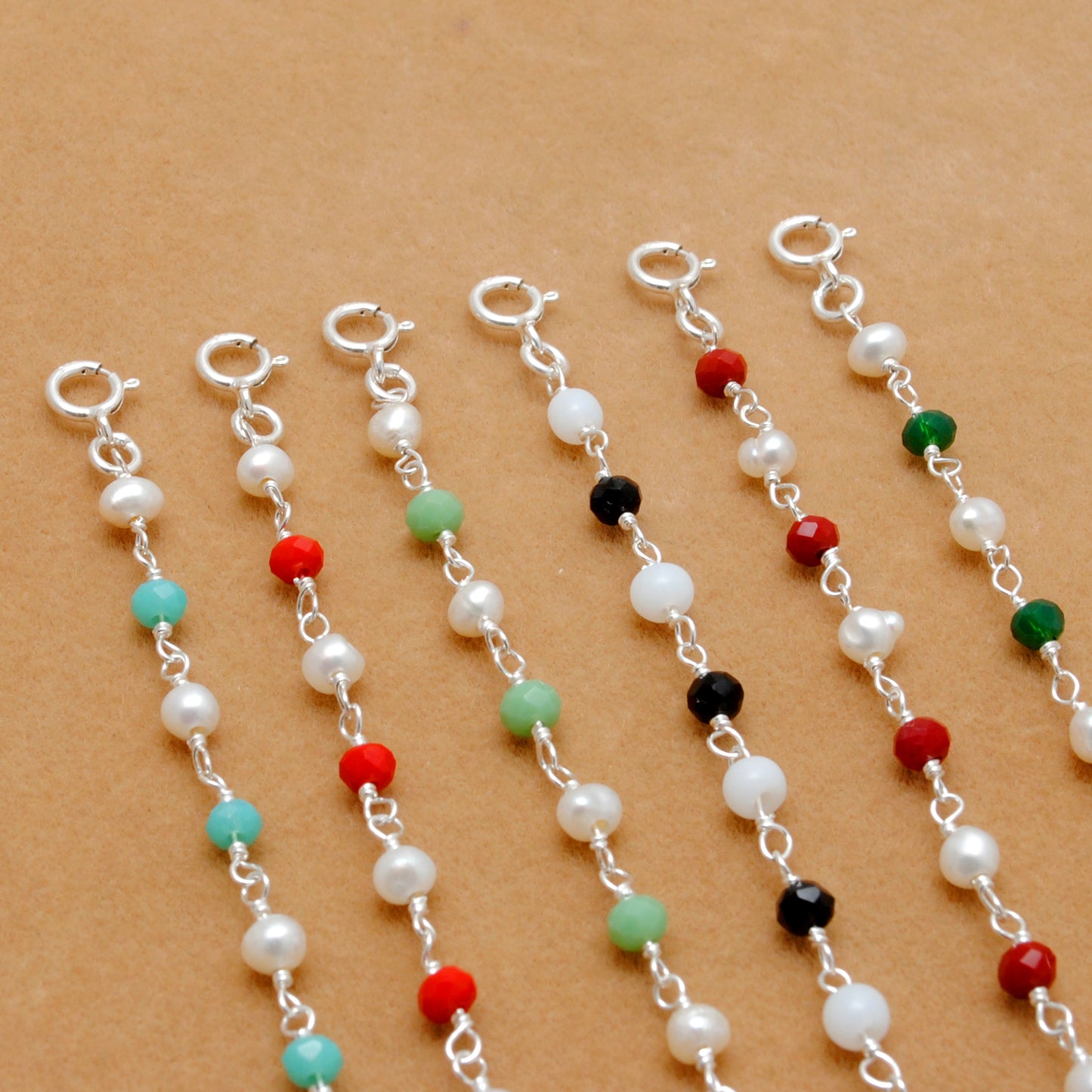 925 Silver Multi Chalcedony & Pearl Chain Necklace – Matching Bracelet Available