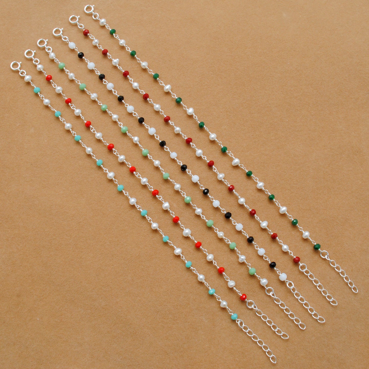 925 Silver Multi Chalcedony & Pearl Chain Necklace – Matching Bracelet Available