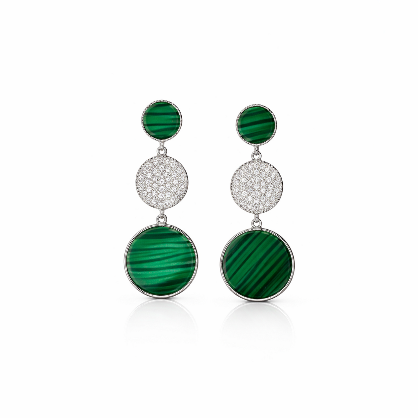 Malachite Cz Dangle Silver Stud Earring
