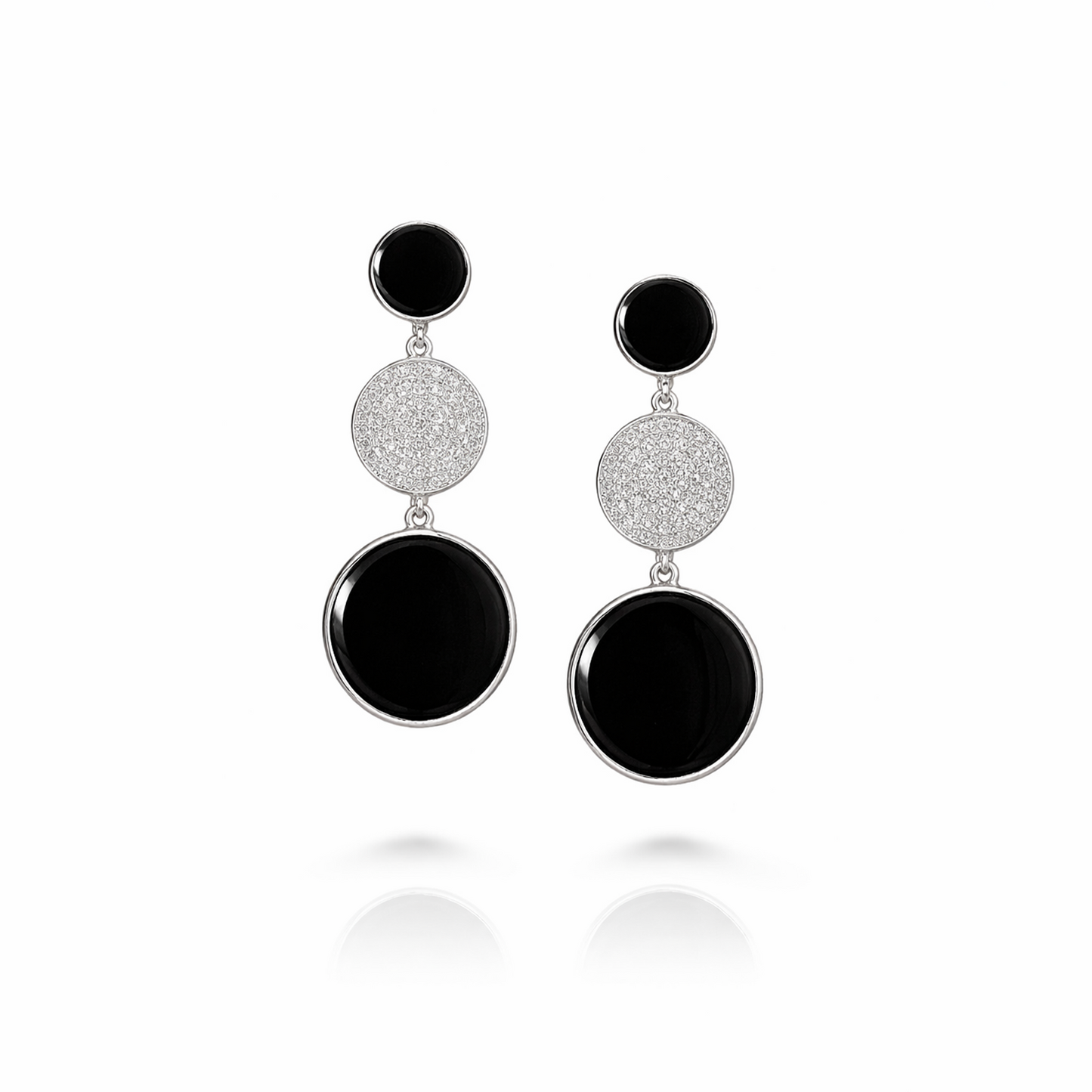 Black Onyx Cz Dangle Silver Earring Stud