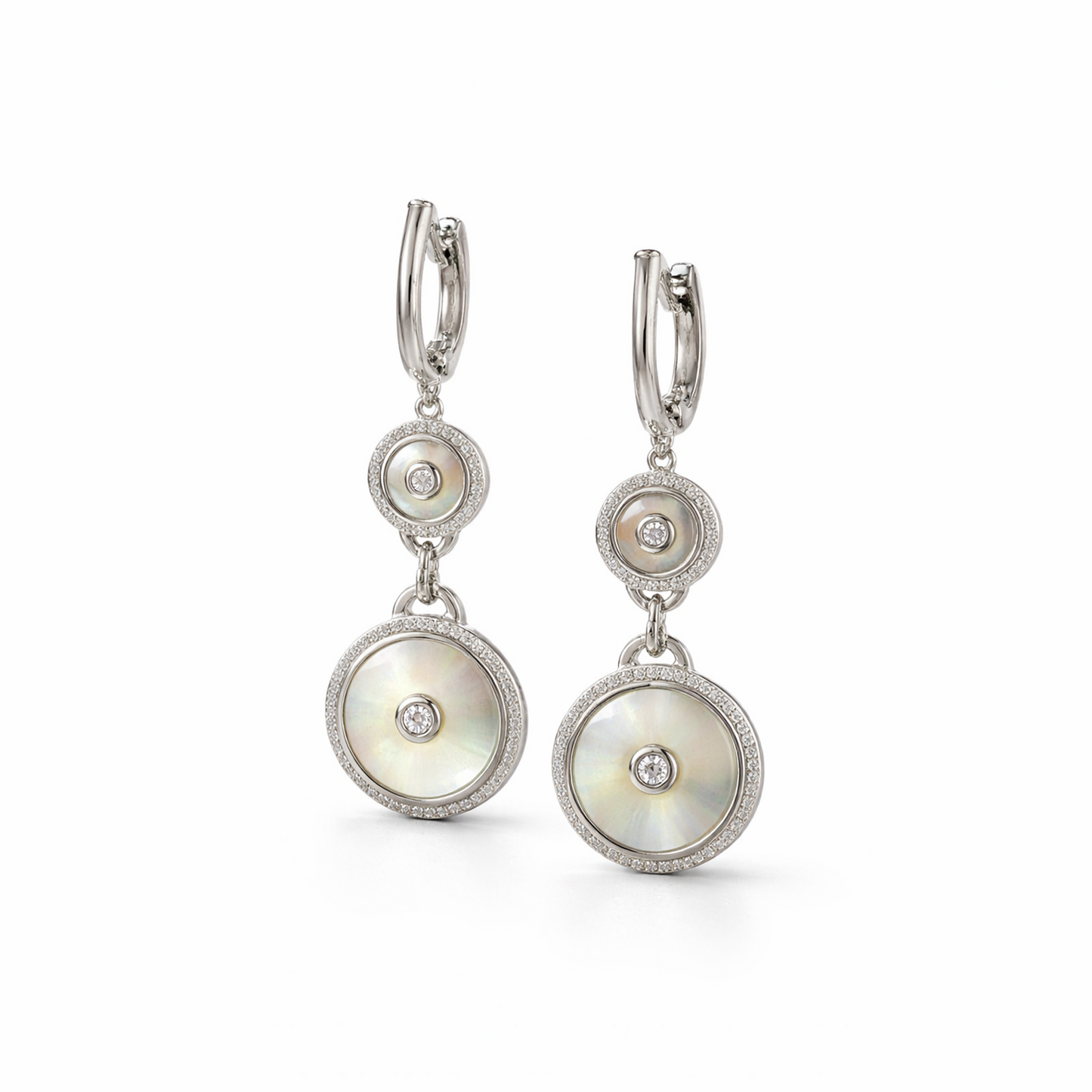Pearl With Cz 925 Sterling Silver Huggie Earrings