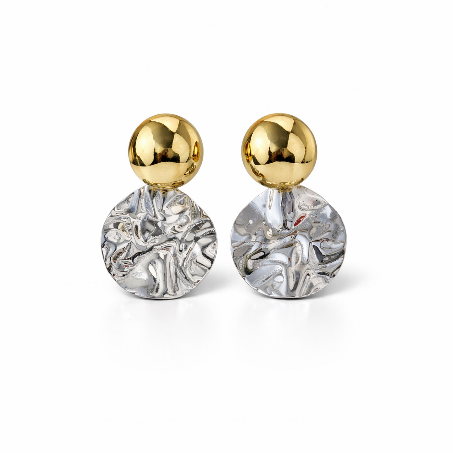 Two-Tone Statement Drop Stud Silver Earrings