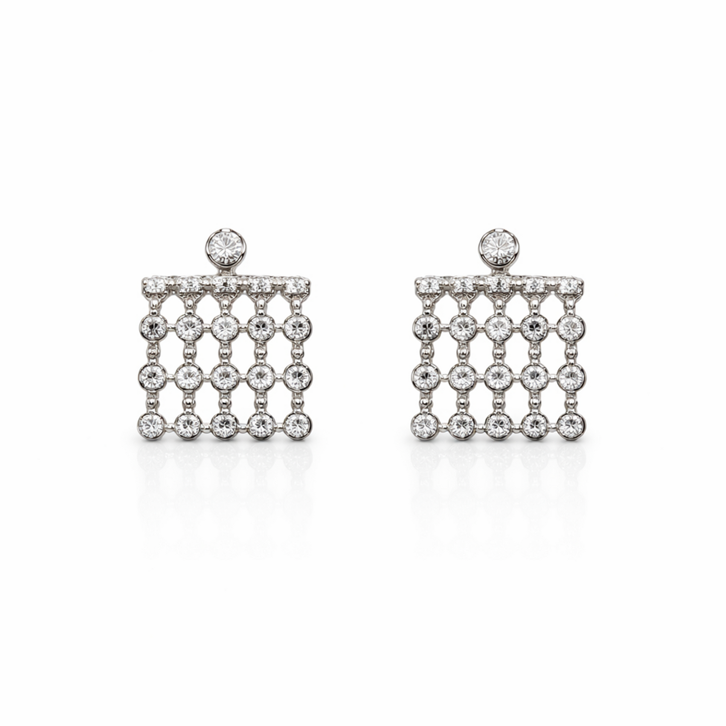 Cluster Cz Dangle Stud Silver Earring