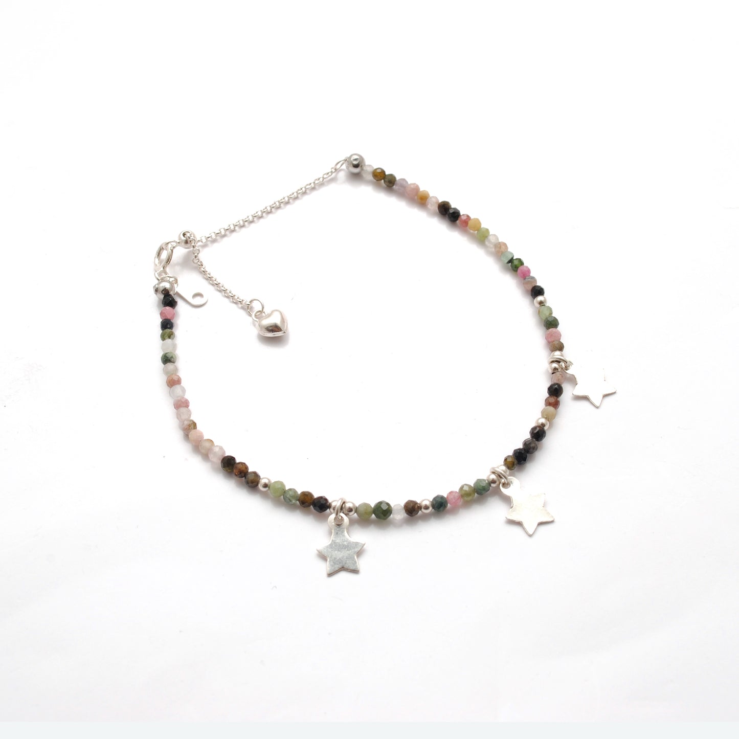 Multi Tourmaline 2mm Silver Charm Bracelet Christmas Gift