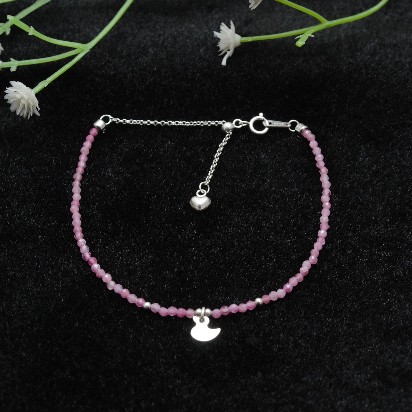 Genuine Pink Tourmaline Beads Bracelet 8.5 inch