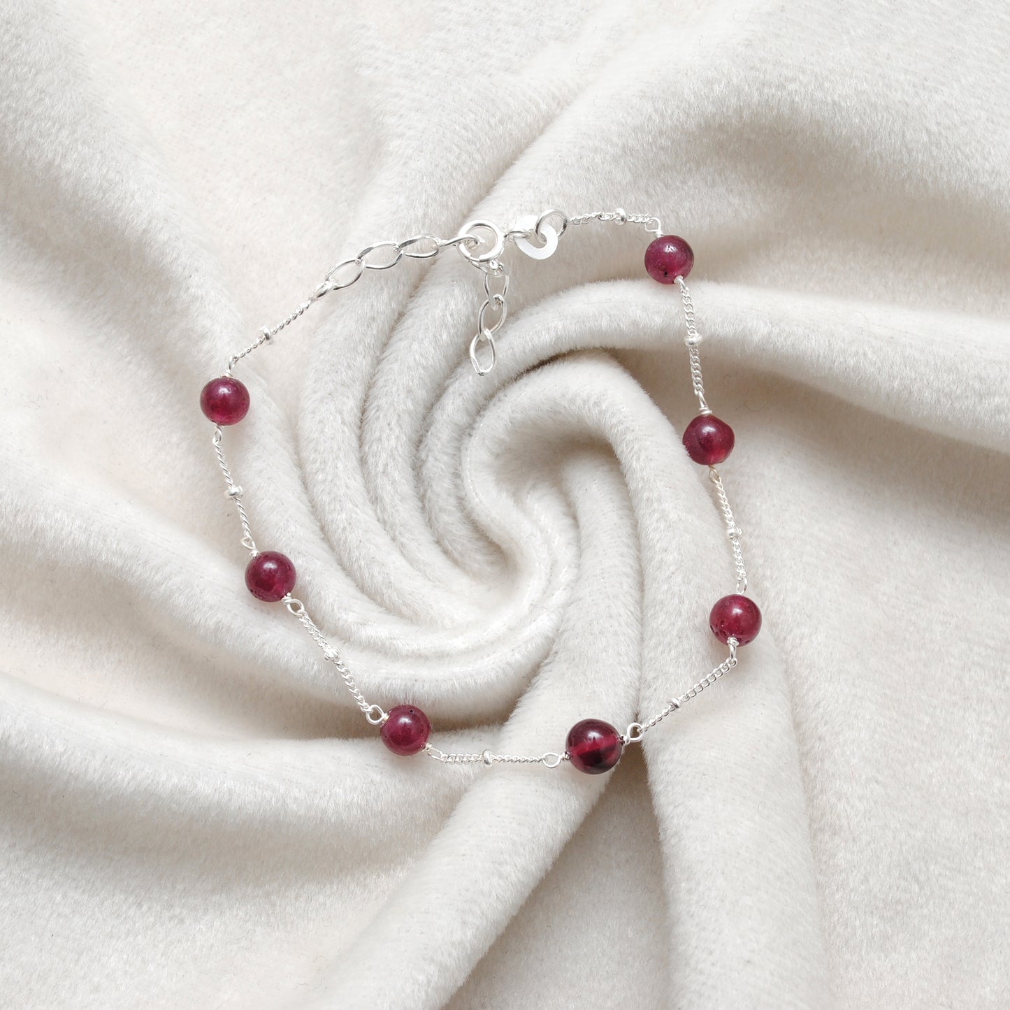 5mm Ruby Ball Women Silver Bracelet