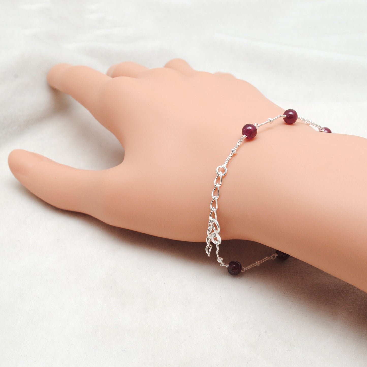 5mm Ruby Ball Women Silver Bracelet