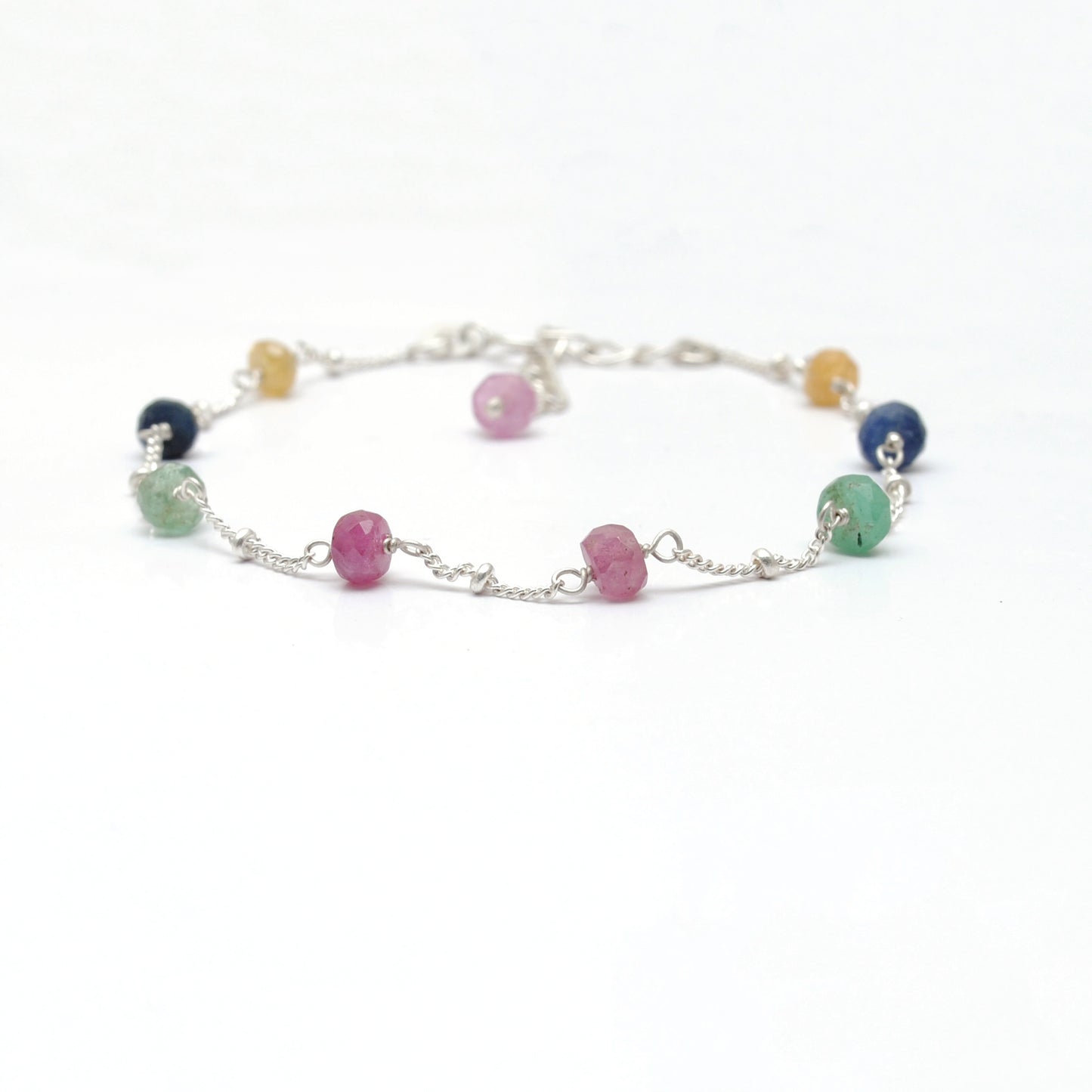 Multi Sapphire Beaded Bracelet – Sterling Silver Stacking Jewelry
