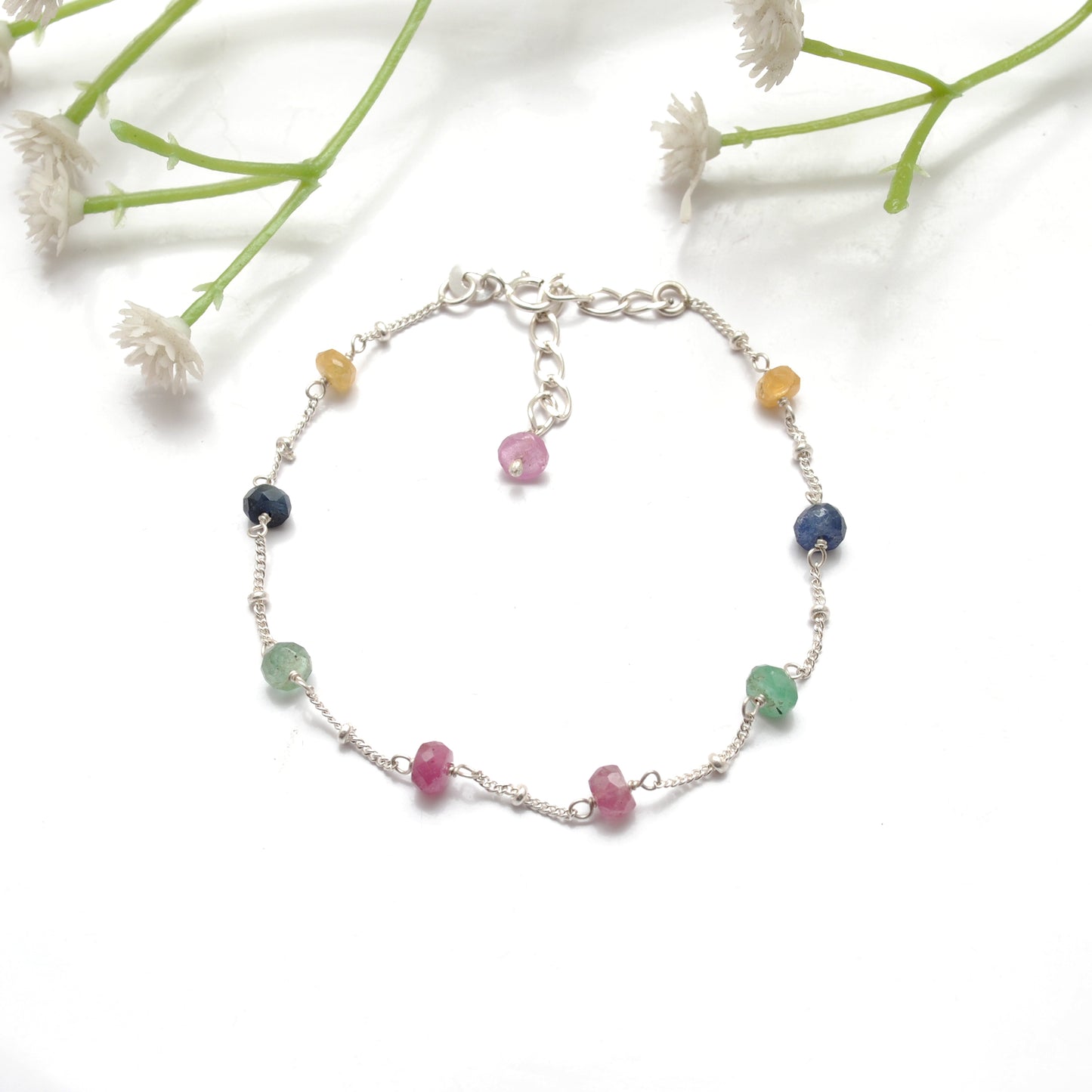 Multi Sapphire Beaded Bracelet – Sterling Silver Stacking Jewelry