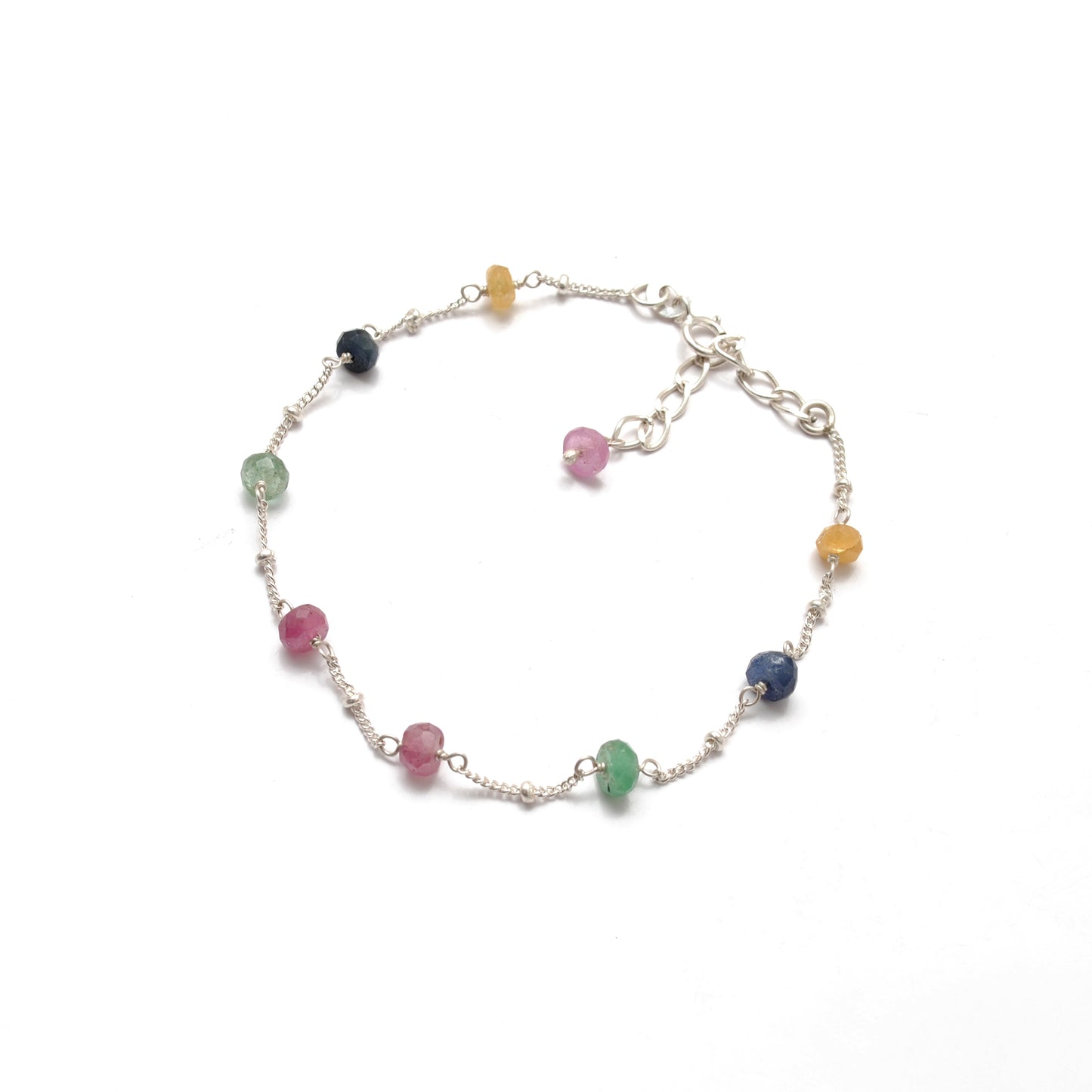 Multi Sapphire Beaded Bracelet – Sterling Silver Stacking Jewelry