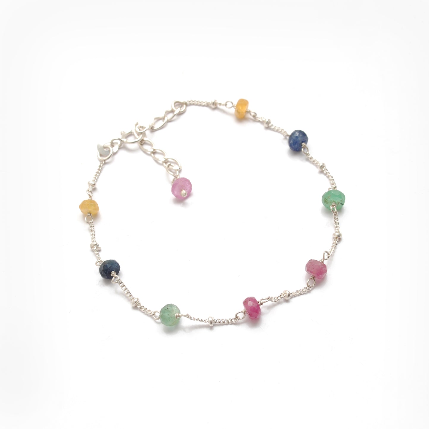 Multi Sapphire Beaded Bracelet – Sterling Silver Stacking Jewelry