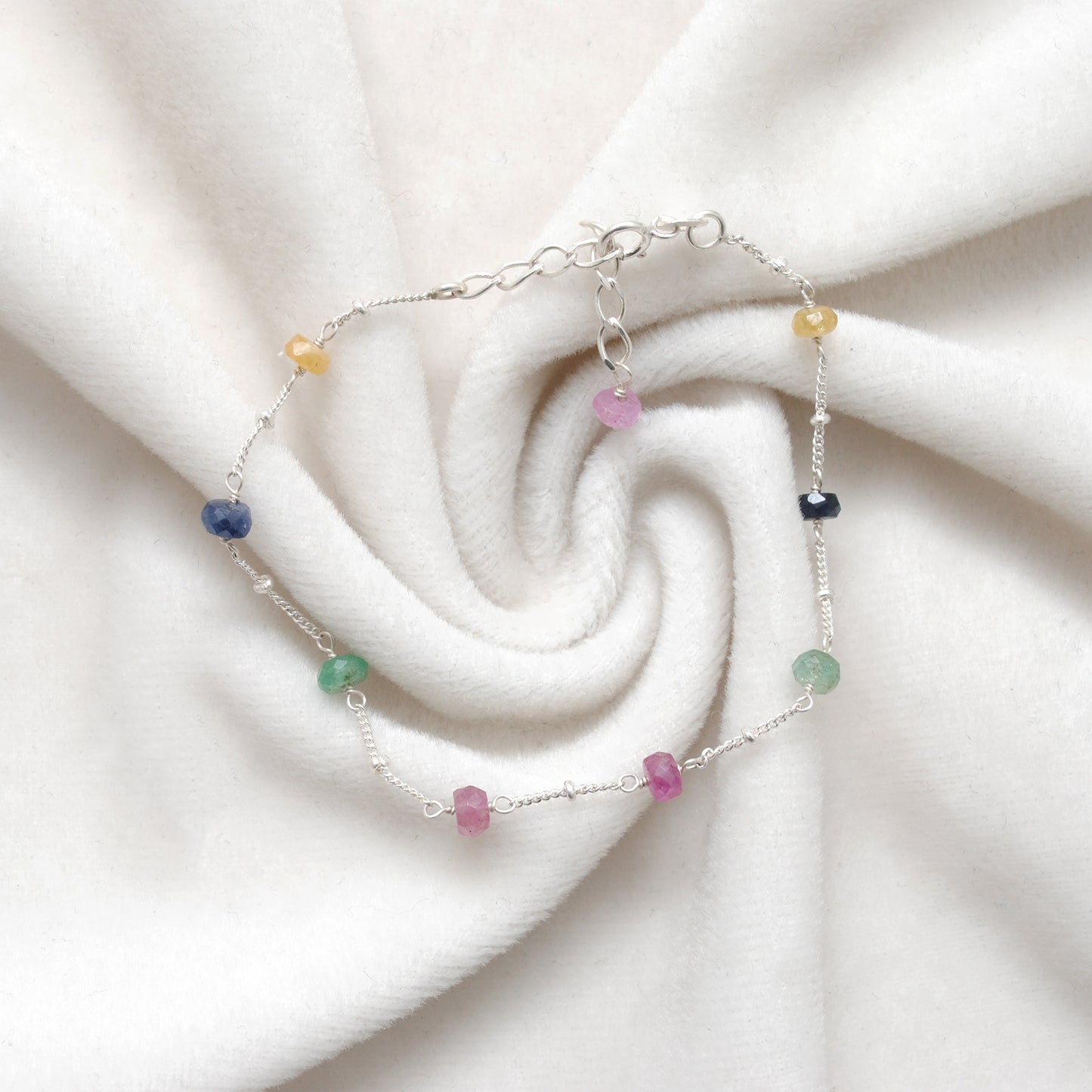 Multi Sapphire Beaded Bracelet – Sterling Silver Stacking Jewelry