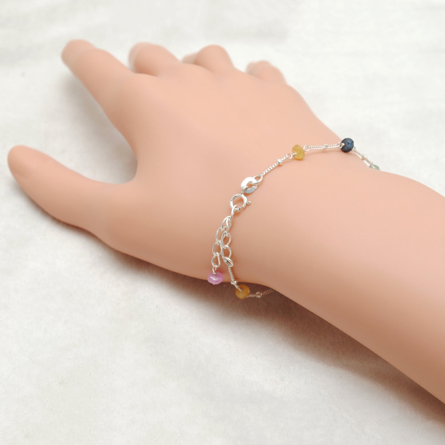Multi Sapphire Beaded Bracelet – Sterling Silver Stacking Jewelry