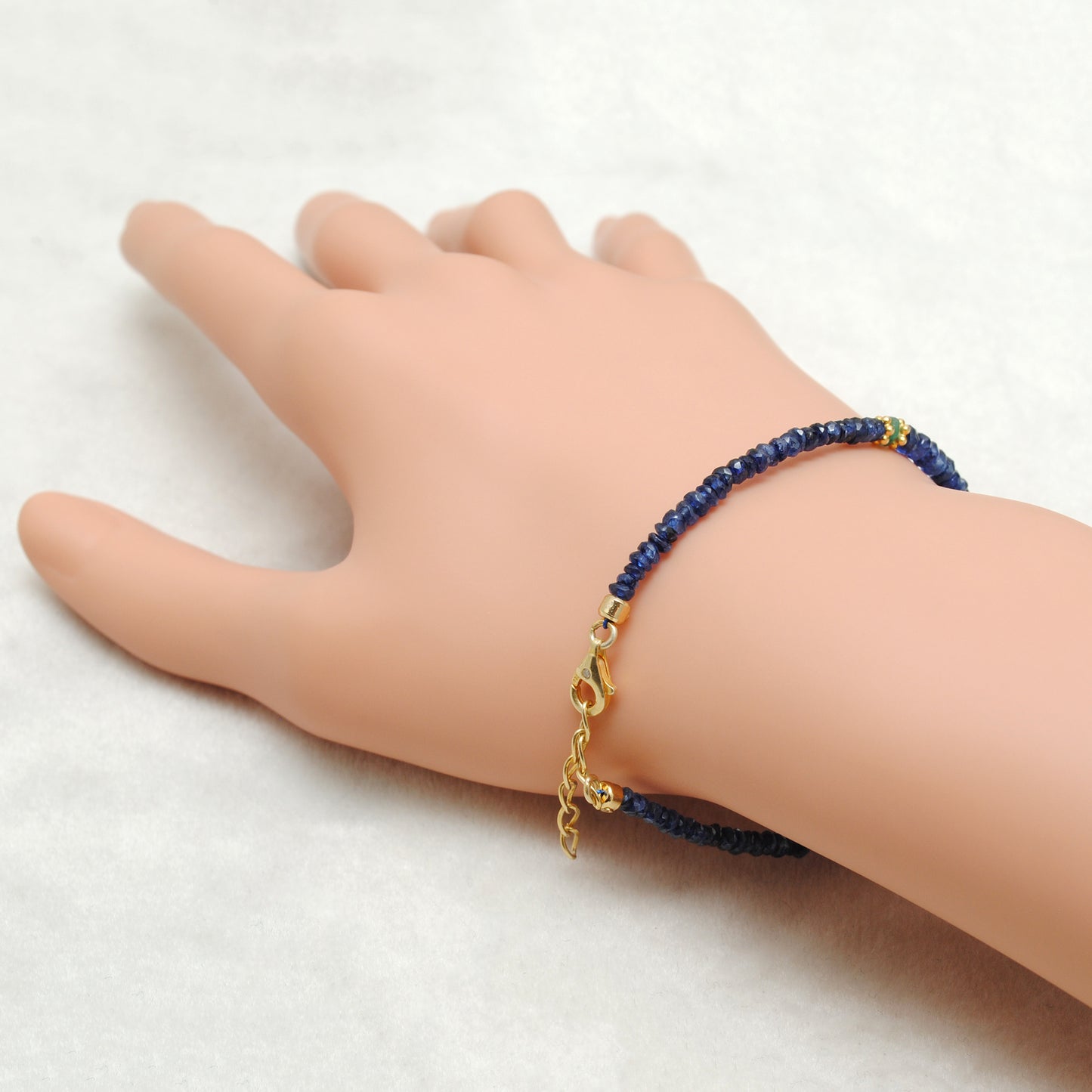 Sapphire Beaded Bracelet, Emerald, Pearl, 925 Sterling Silver