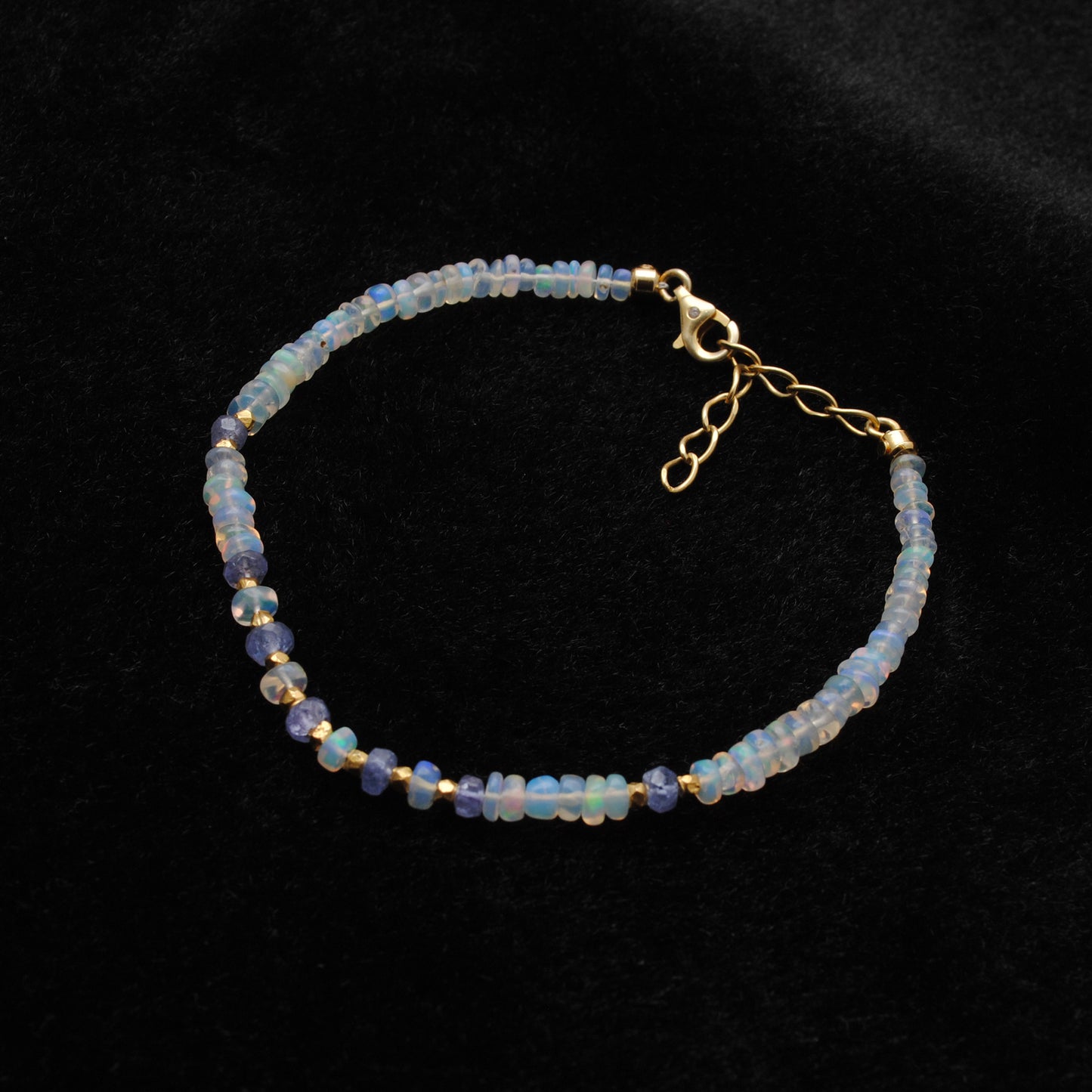 Luxury Ethiopian Opal & Tanzanite Beaded Bracelet – Gold-Plated Sterling Silver