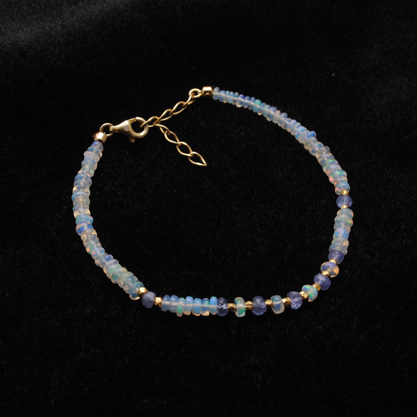 Luxury Ethiopian Opal & Tanzanite Beaded Bracelet – Gold-Plated Sterling Silver