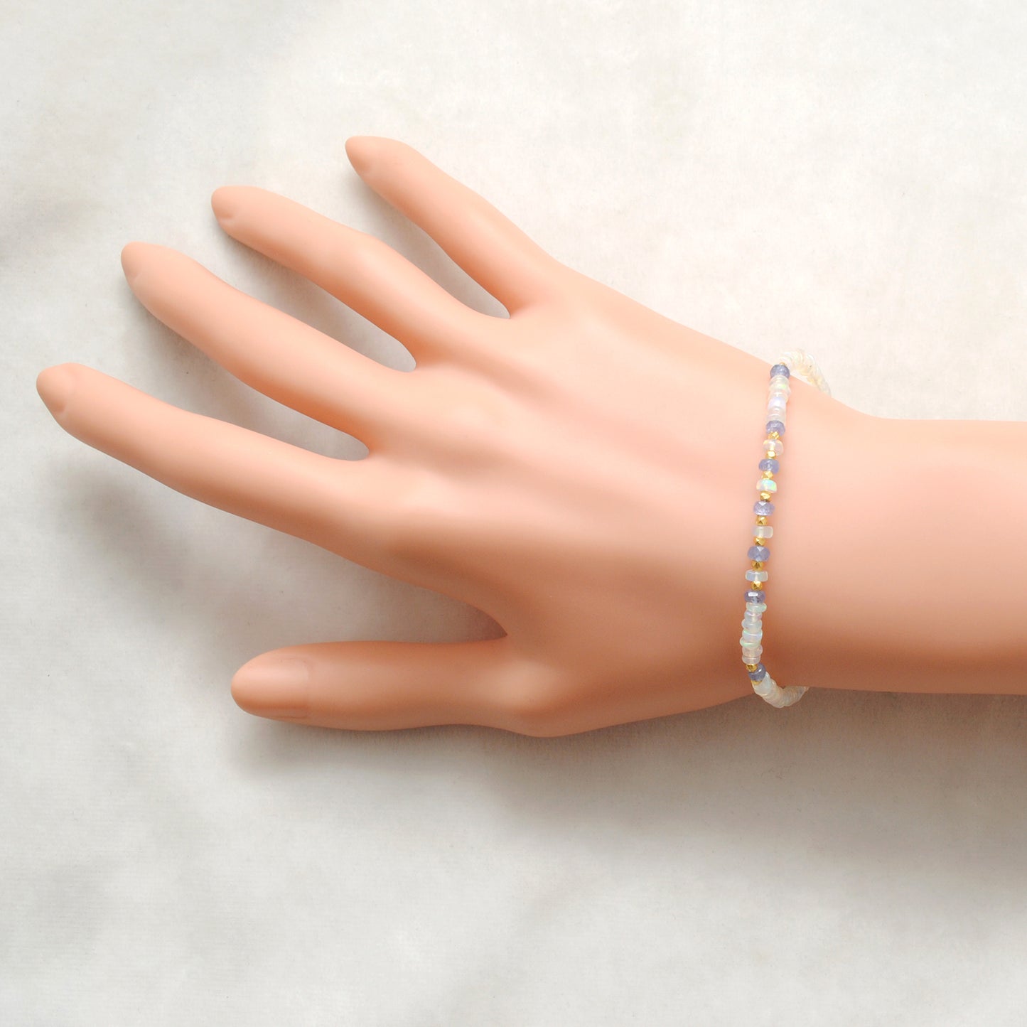 Luxury Ethiopian Opal & Tanzanite Beaded Bracelet – Gold-Plated Sterling Silver