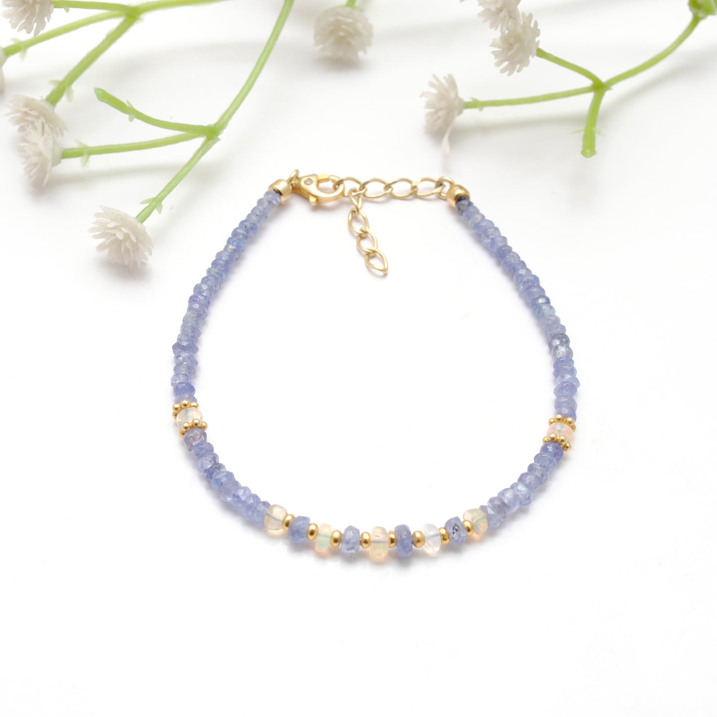 Tanzanite & Ethiopian Opal Beaded Bracelet – Sterling Silver