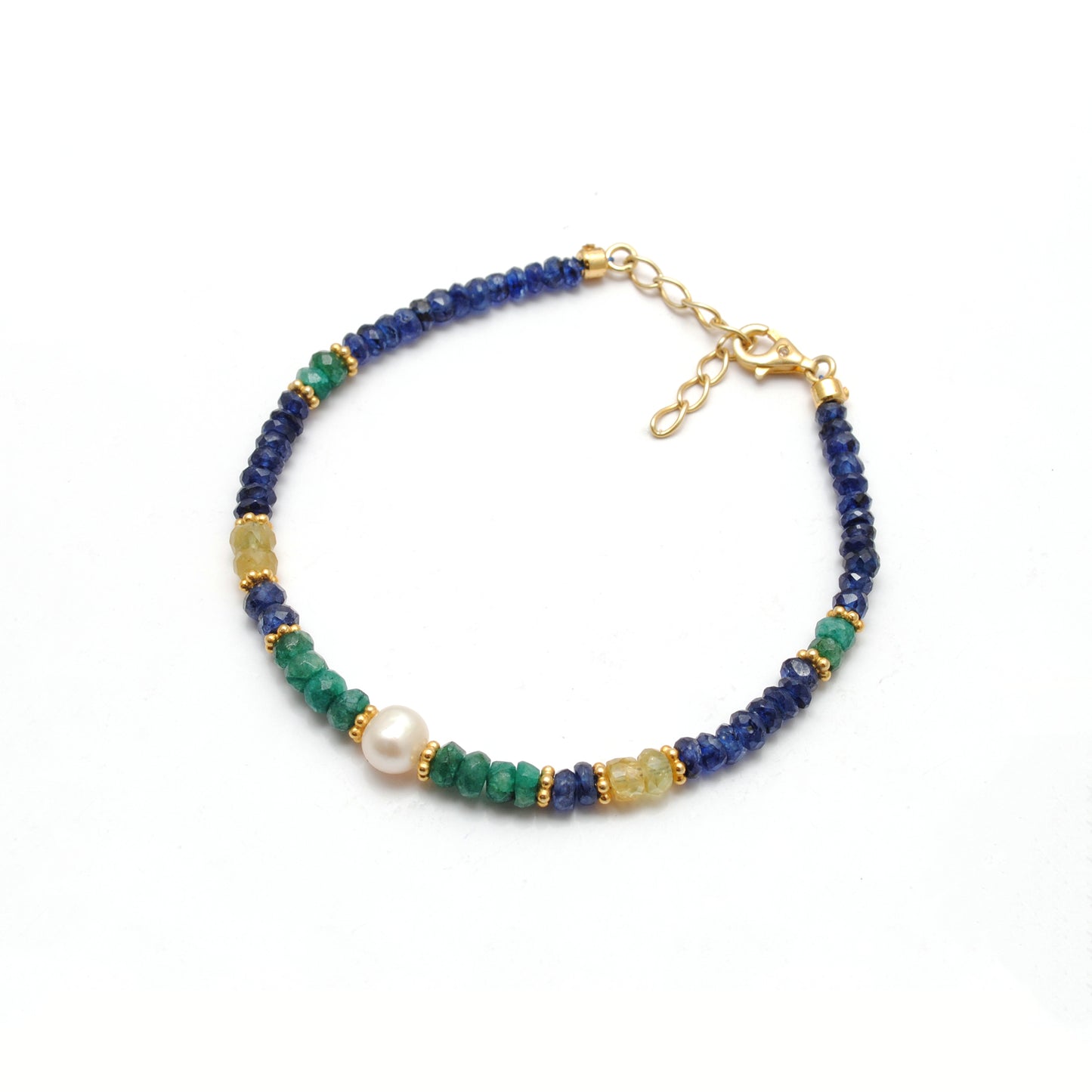 Emerald, Sapphire & Pearl Beaded Bracelet – Sterling Silver