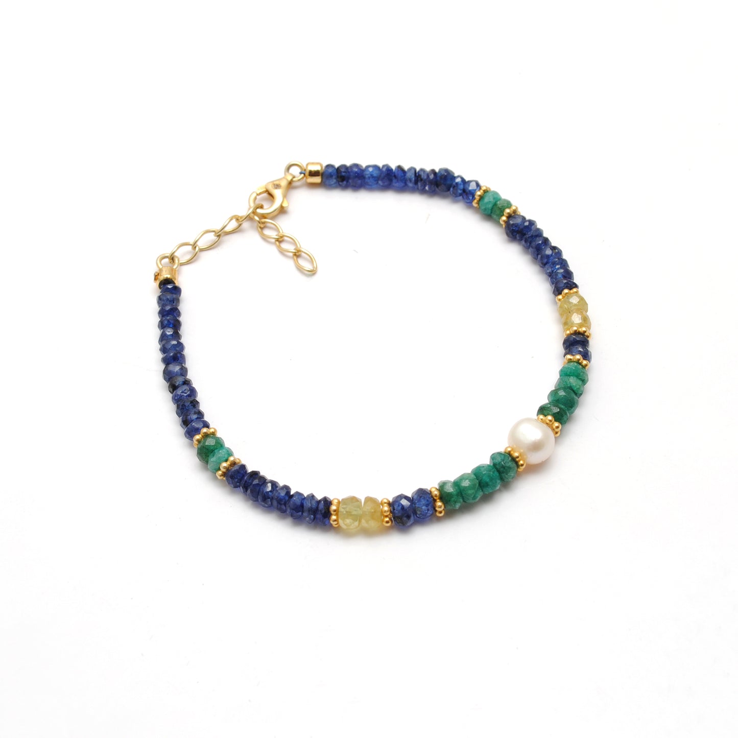 Emerald, Sapphire & Pearl Beaded Bracelet – Sterling Silver