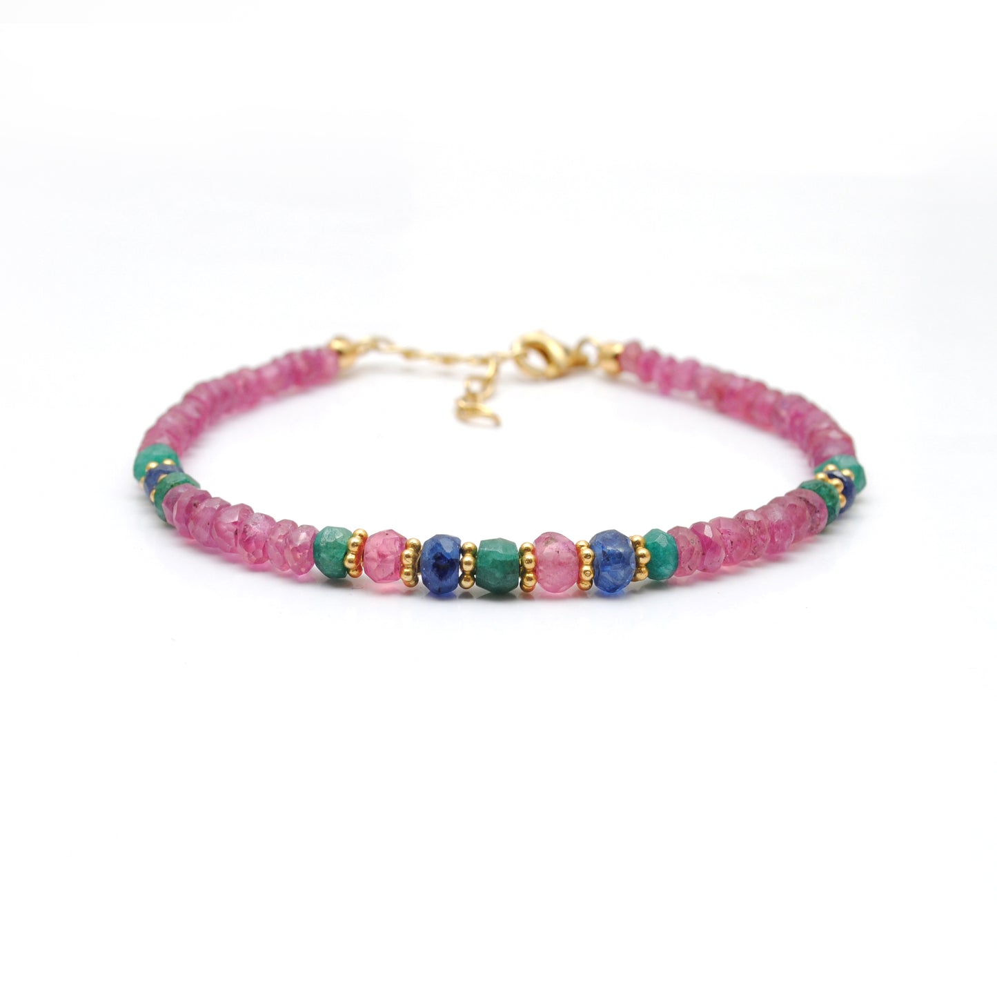 Ruby, Emerald & Sapphire Beaded Vermeil Sterling Silver Bracelet for Women