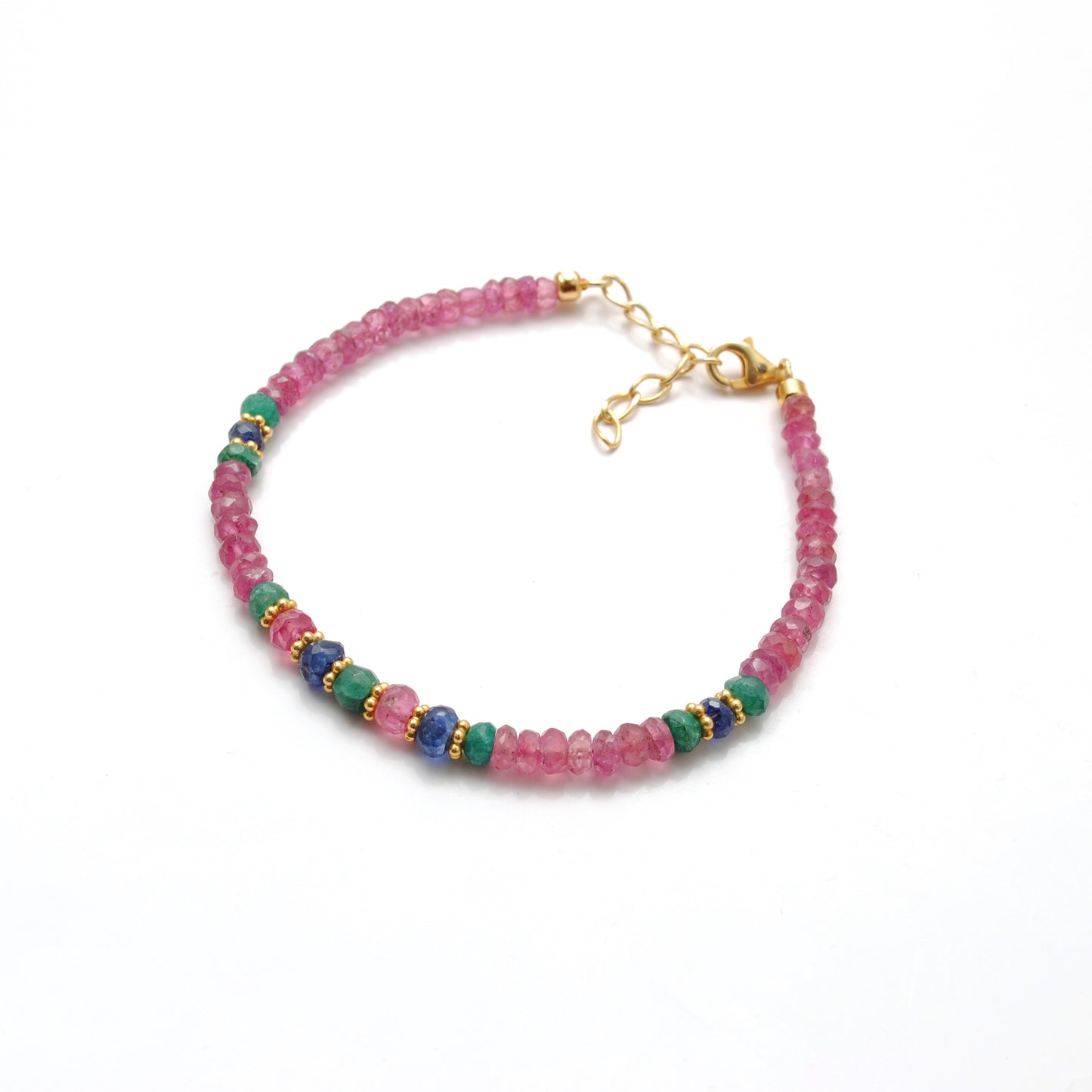 Ruby, Emerald & Sapphire Beaded Vermeil Sterling Silver Bracelet for Women