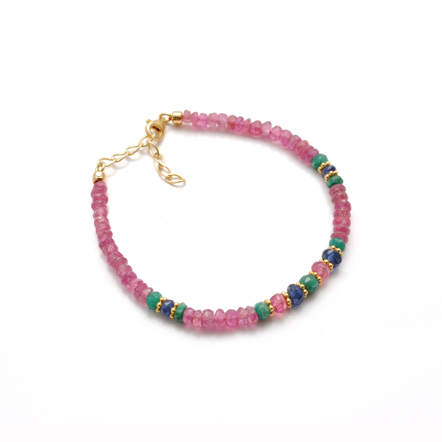 Ruby, Emerald & Sapphire Beaded Vermeil Sterling Silver Bracelet for Women