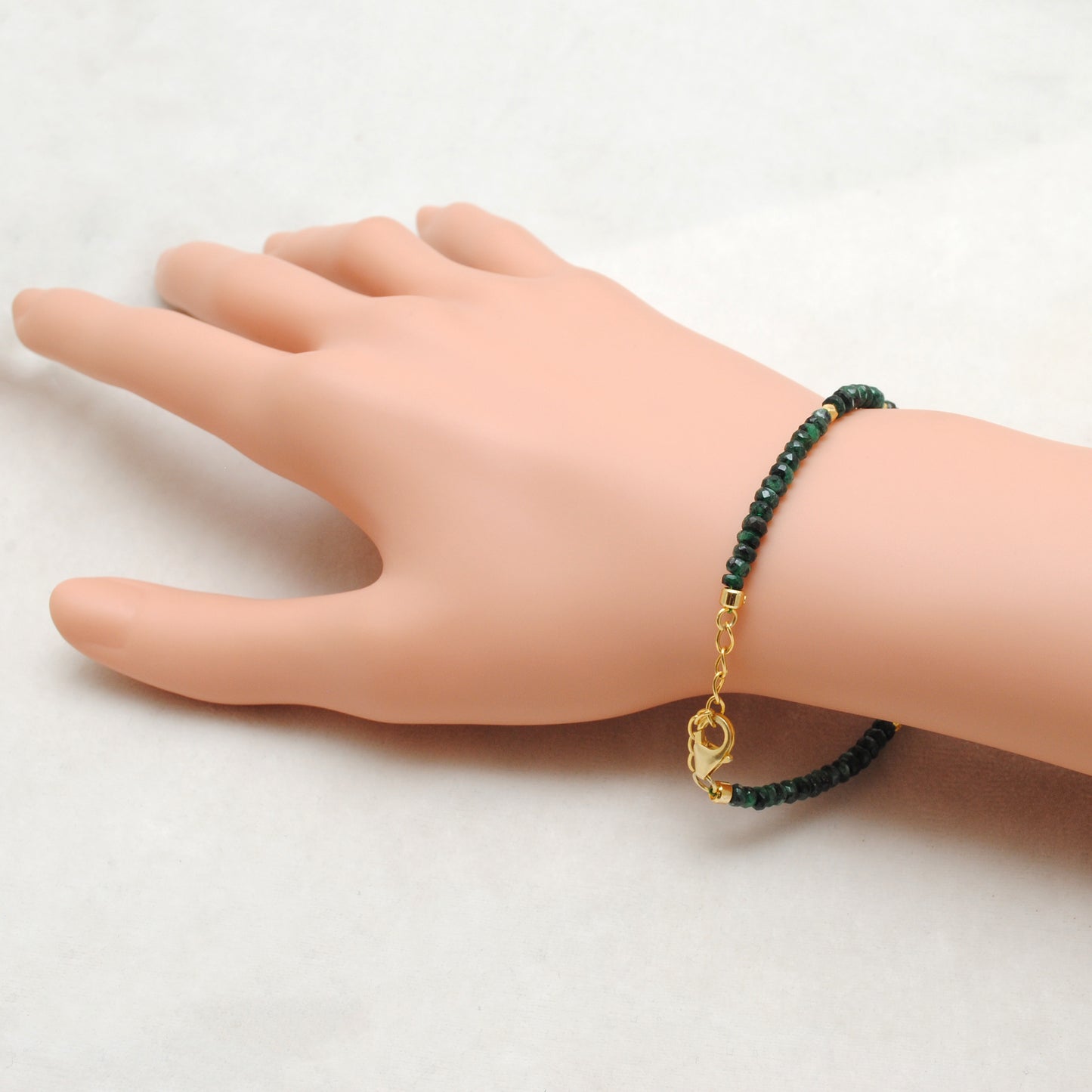 Emerald & Pearl Beaded Bracelet – Gold Plated Sterling Silver, May Birthstone
