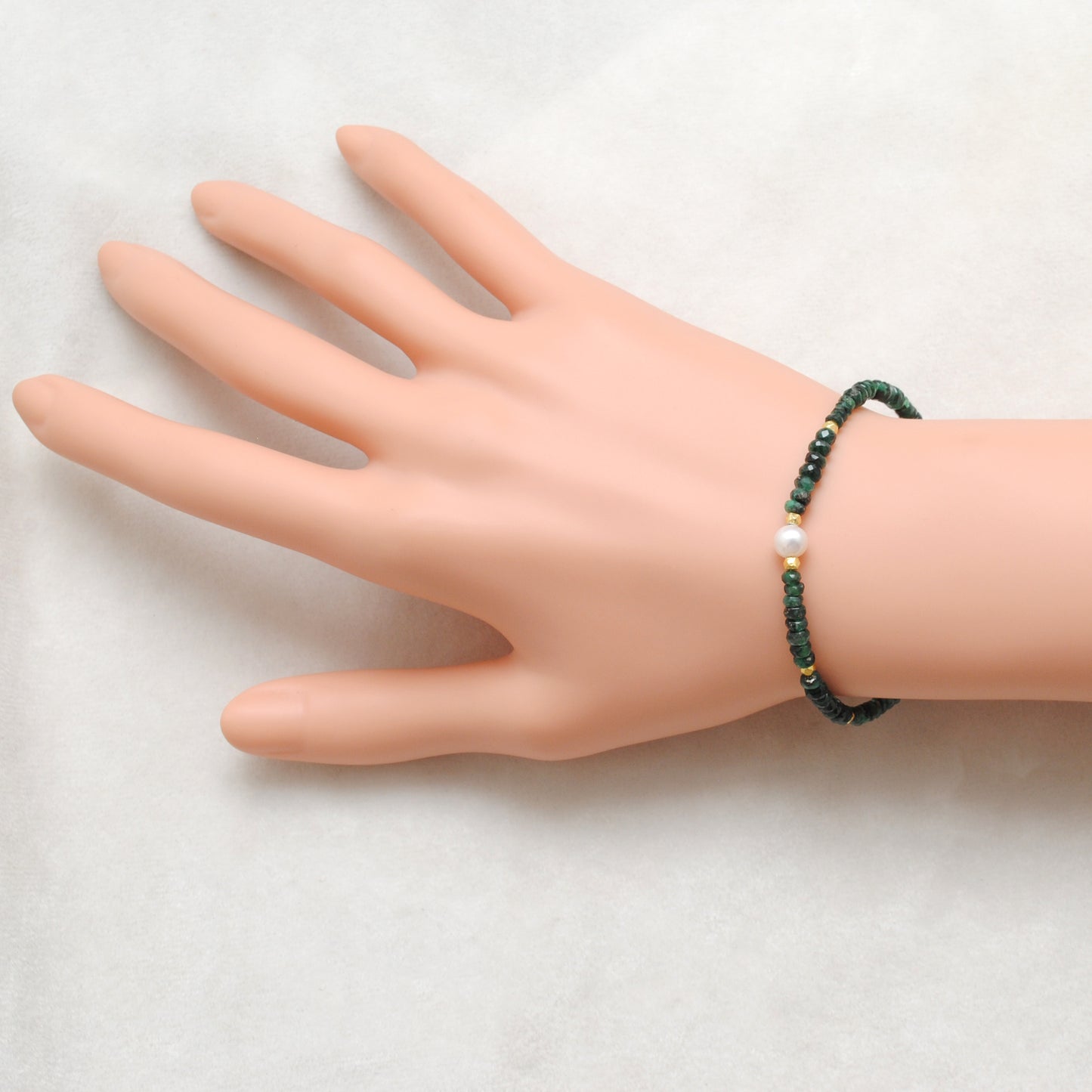 Emerald & Pearl Beaded Bracelet – Gold Plated Sterling Silver, May Birthstone