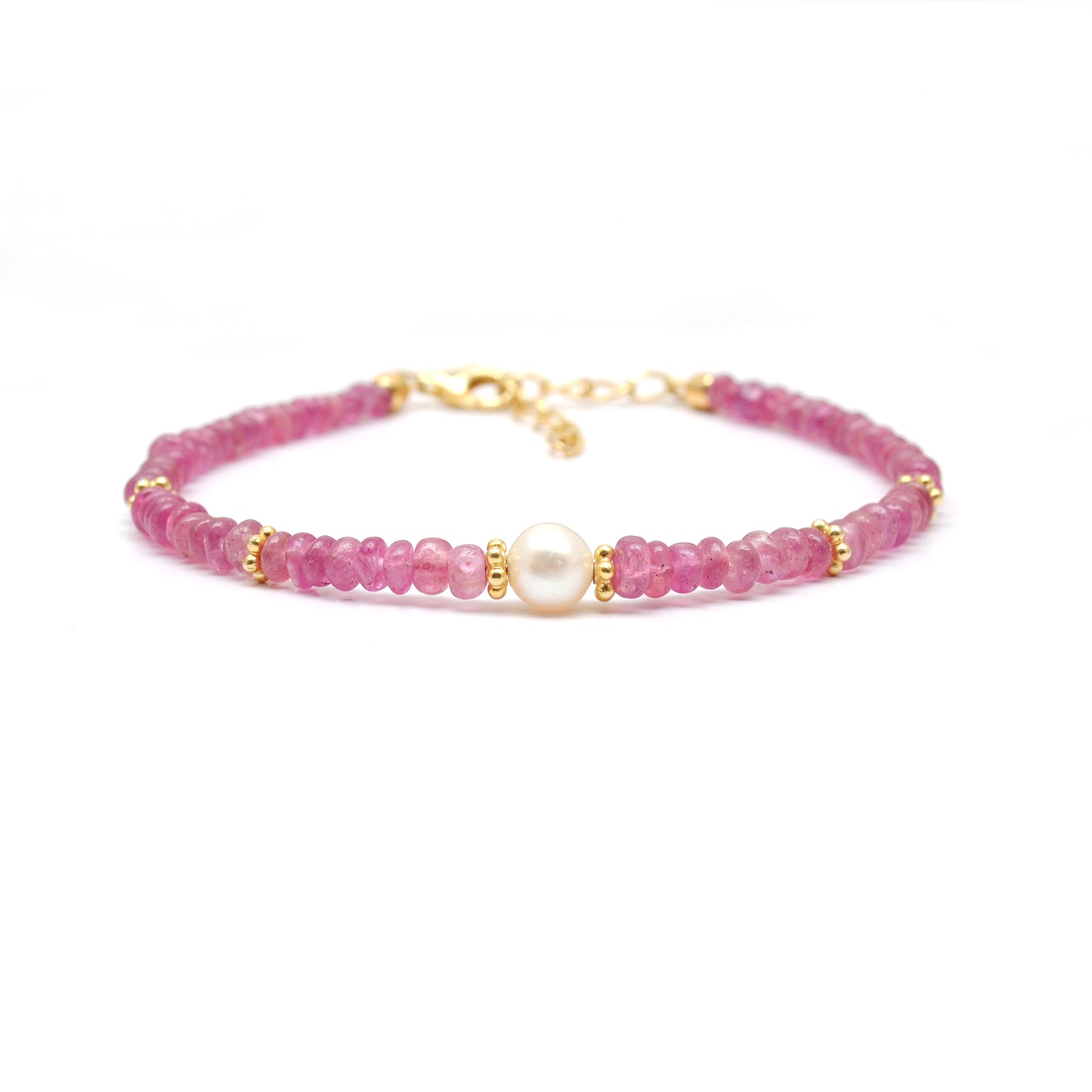 Natural Ruby & Pearl Bracelet – Gold Plated Sterling Silver, July Birthstone
