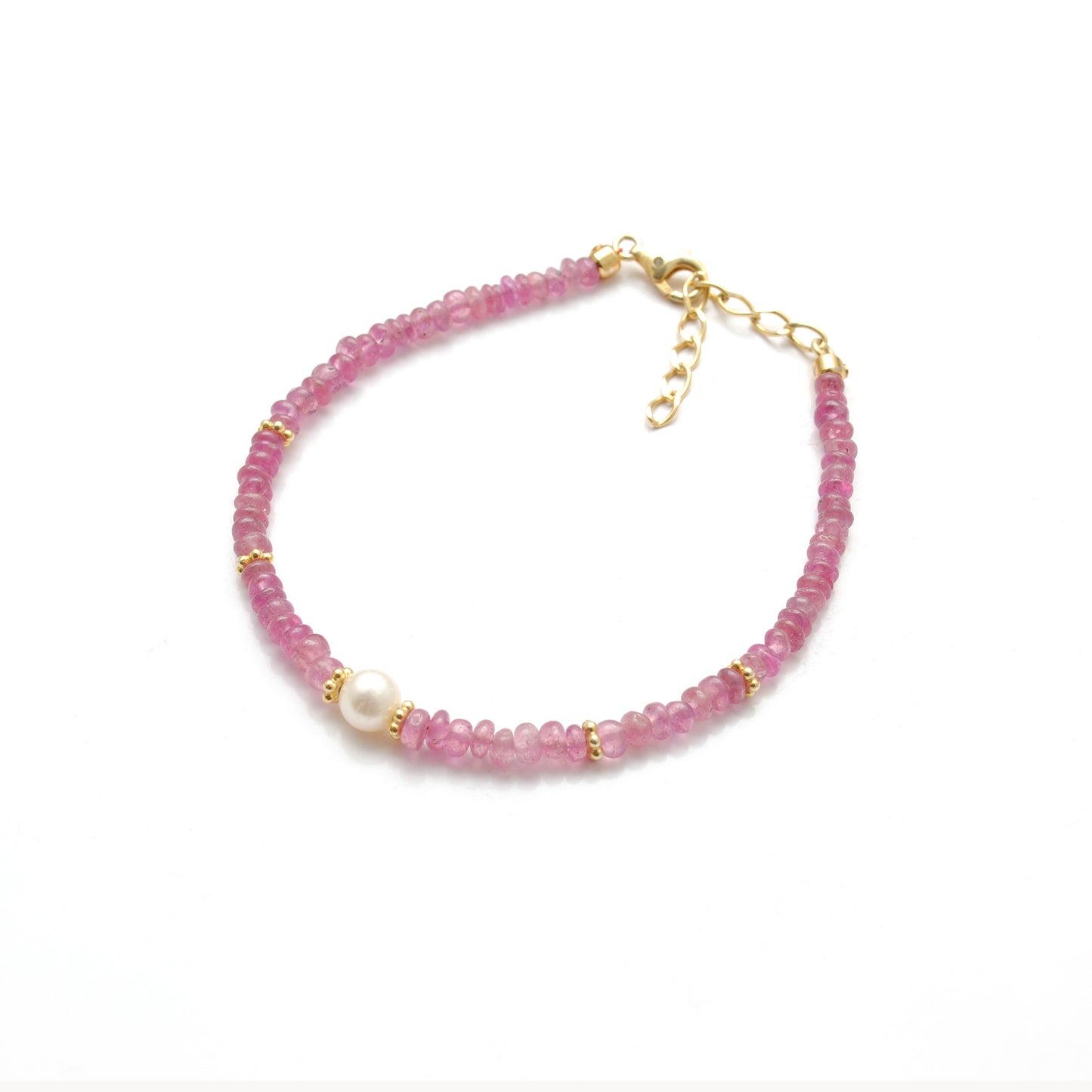 Natural Ruby & Pearl Bracelet – Gold Plated Sterling Silver, July Birthstone