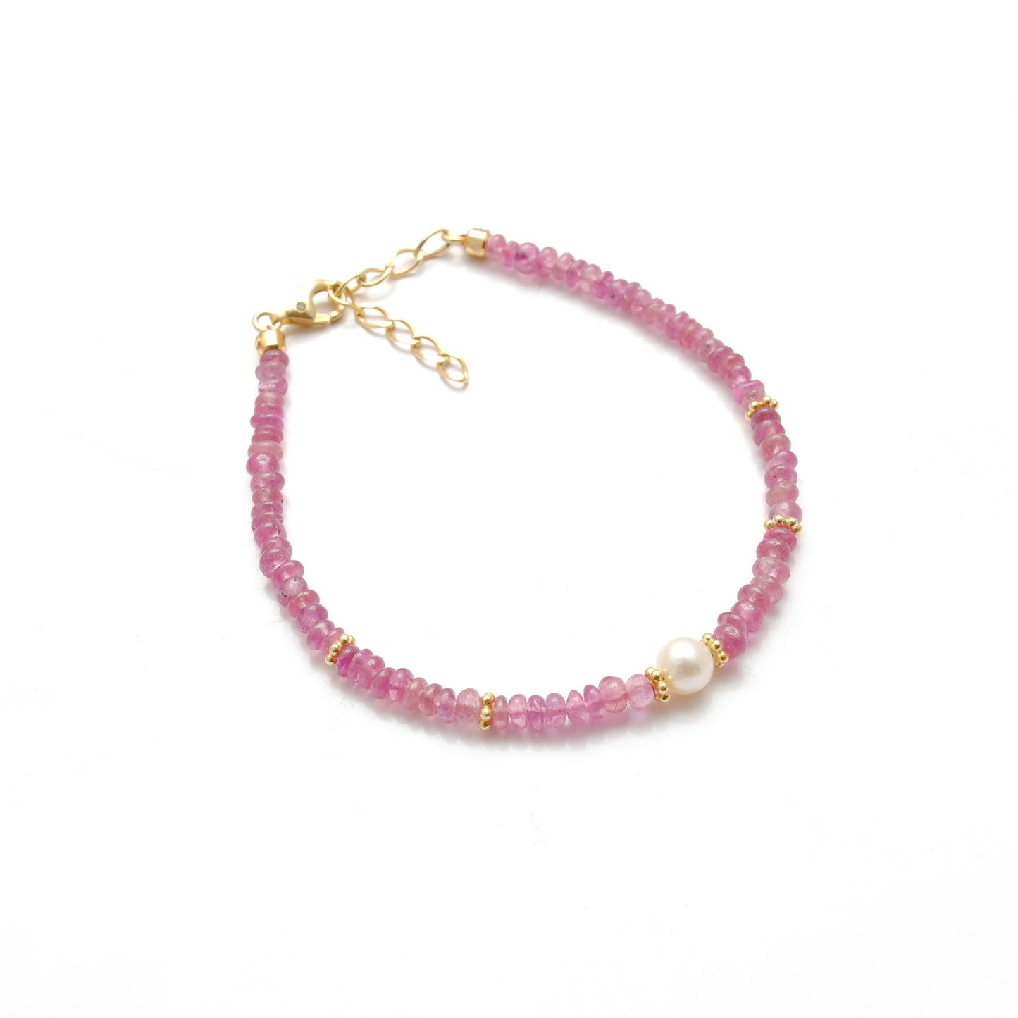 Natural Ruby & Pearl Bracelet – Gold Plated Sterling Silver, July Birthstone