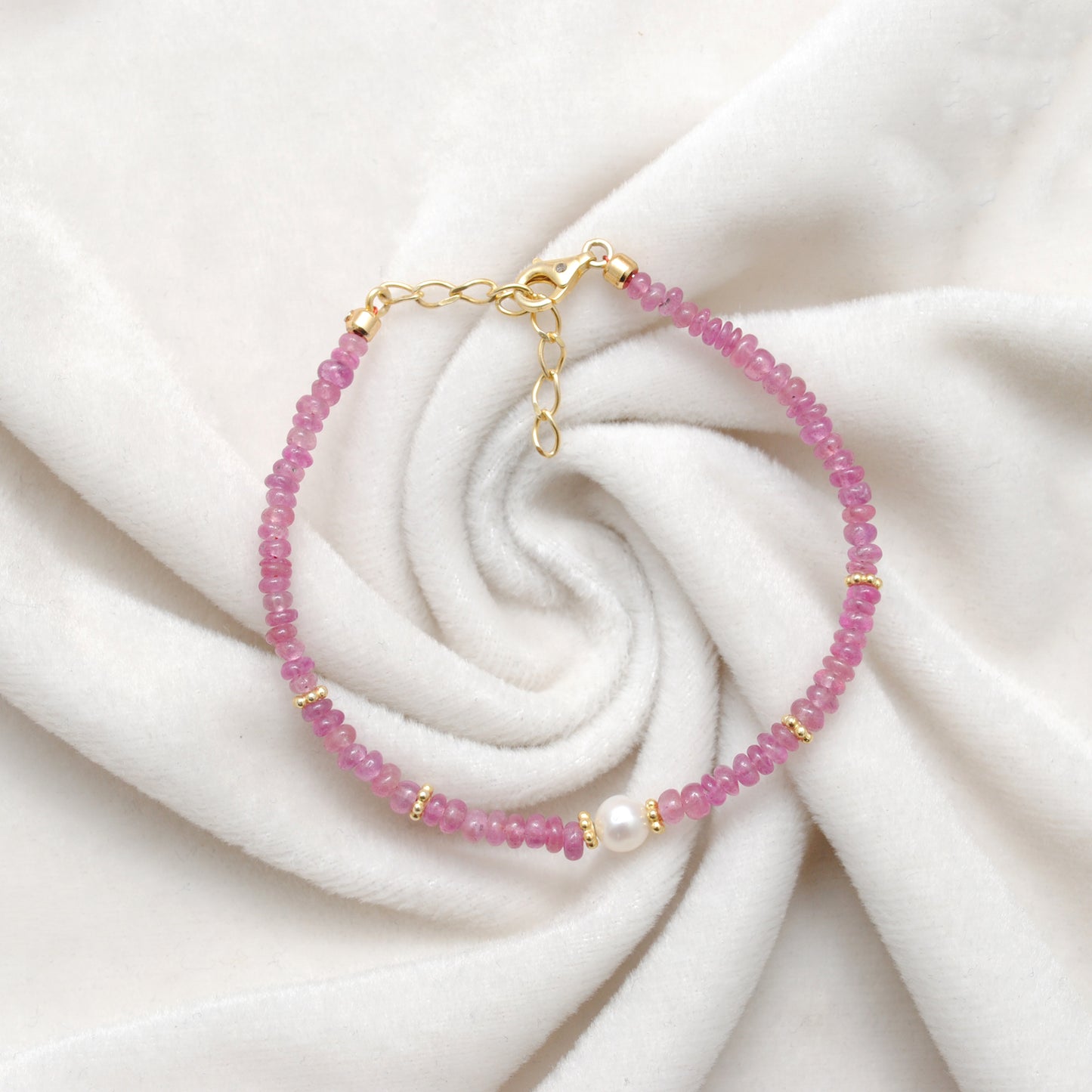 Natural Ruby & Pearl Bracelet – Gold Plated Sterling Silver, July Birthstone