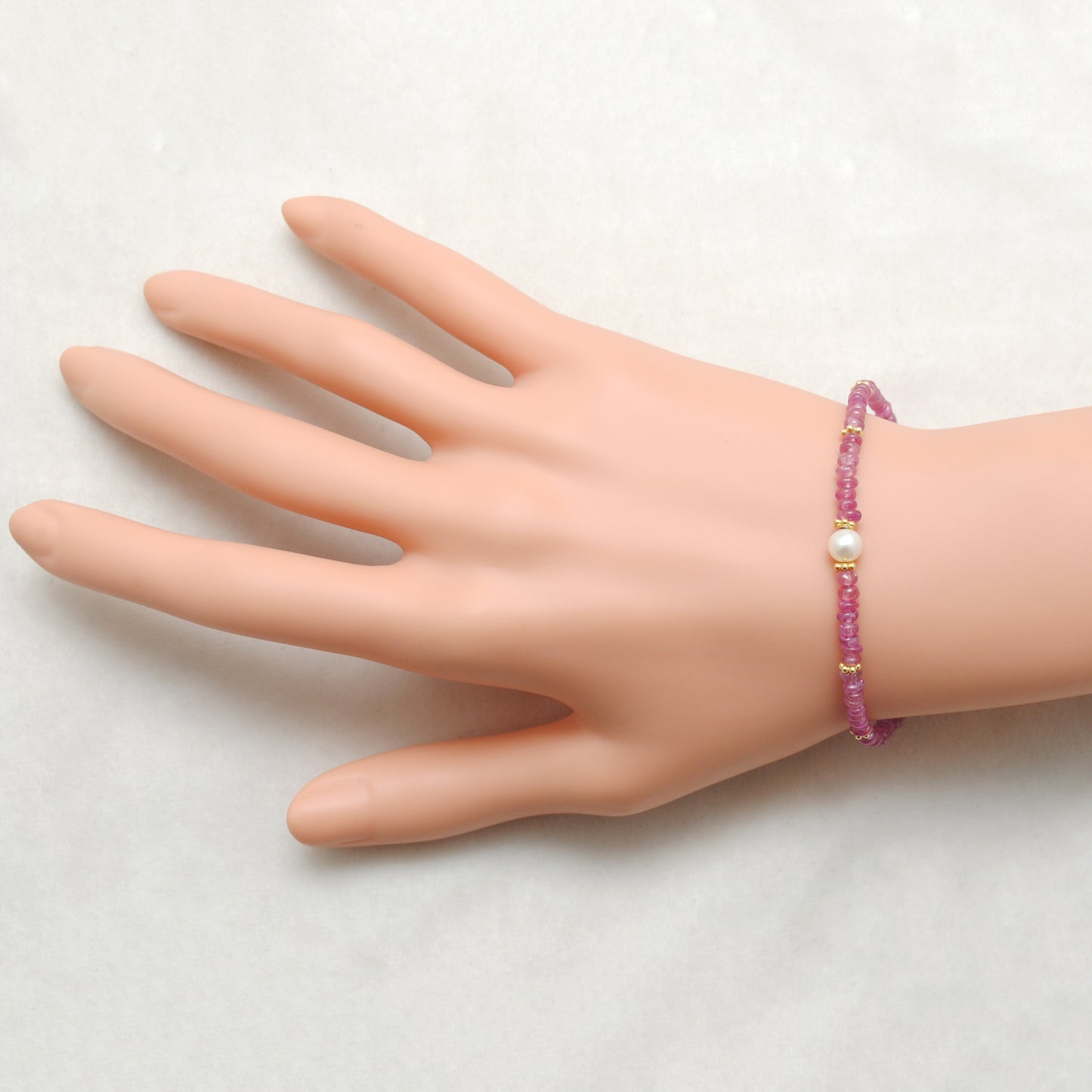 Natural Ruby & Pearl Bracelet – Gold Plated Sterling Silver, July Birthstone