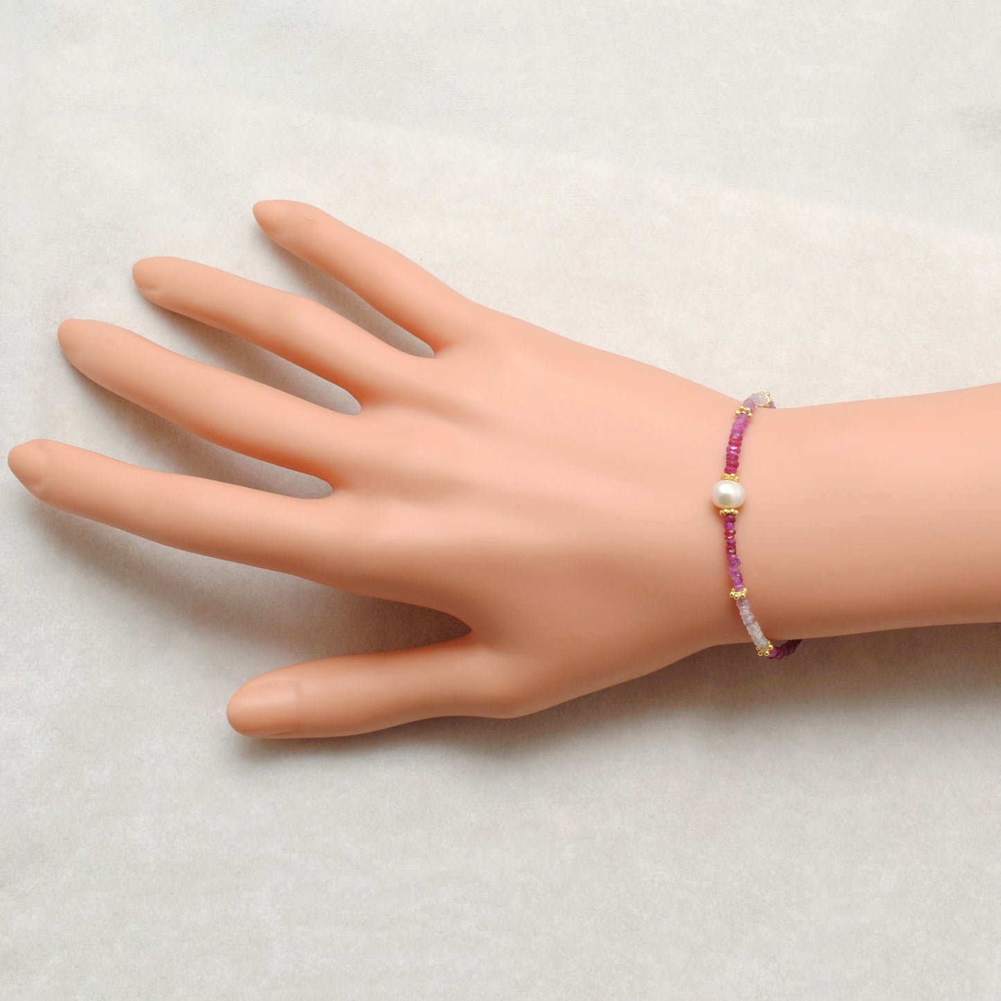 Ombre Ruby & Pearl Birthstone Stacking Bracelet – Sterling Silver Gold Plated