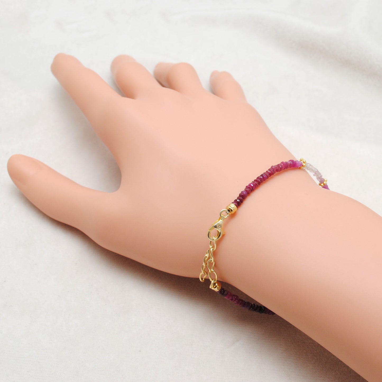 Ombre Ruby & Pearl Birthstone Stacking Bracelet – Sterling Silver Gold Plated