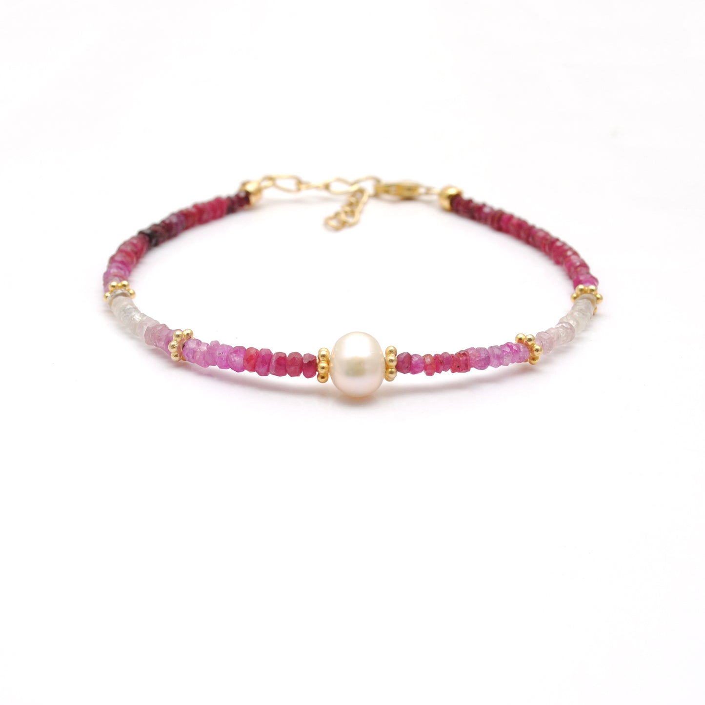 Ombre Ruby & Pearl Birthstone Stacking Bracelet – Sterling Silver Gold Plated
