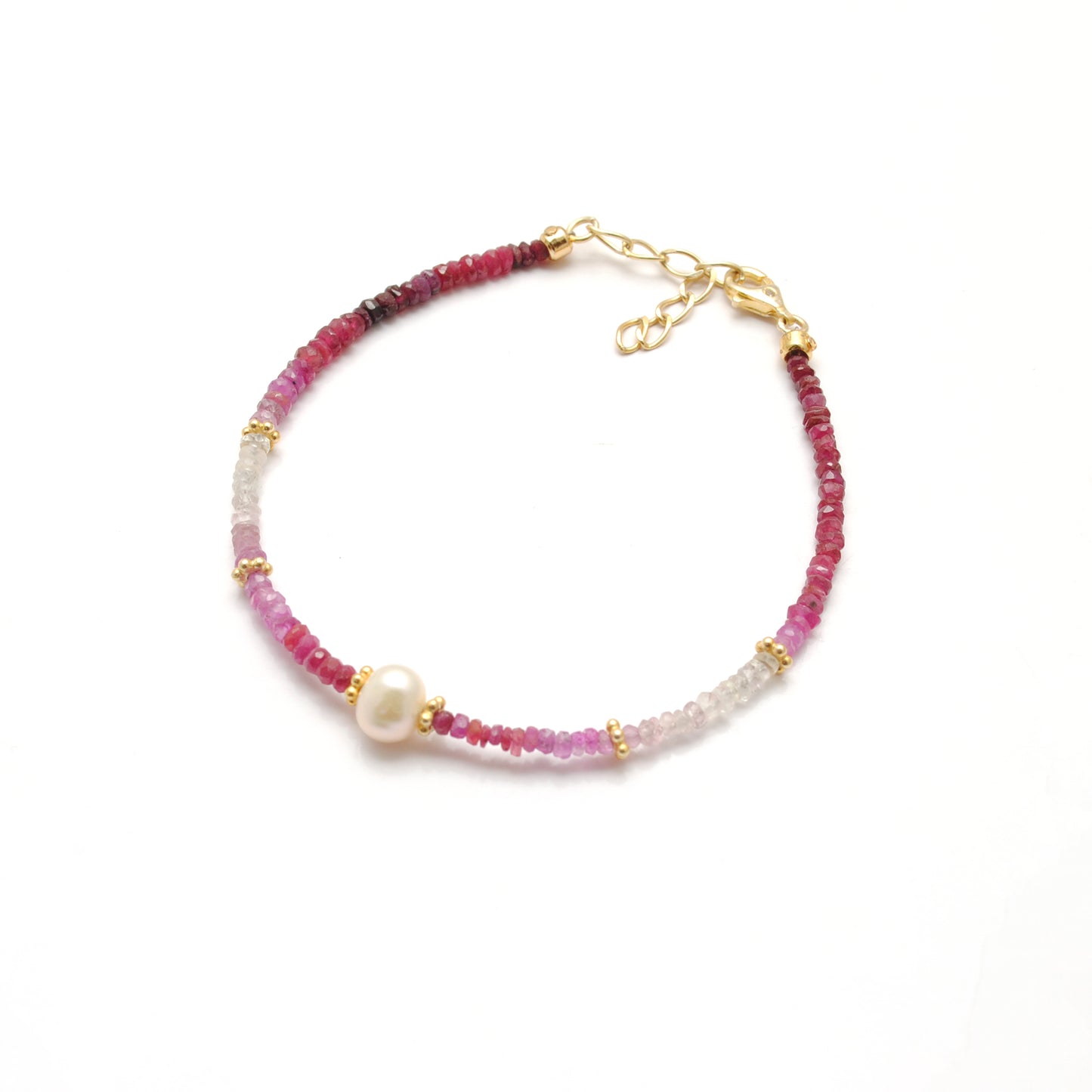 Ombre Ruby & Pearl Birthstone Stacking Bracelet – Sterling Silver Gold Plated