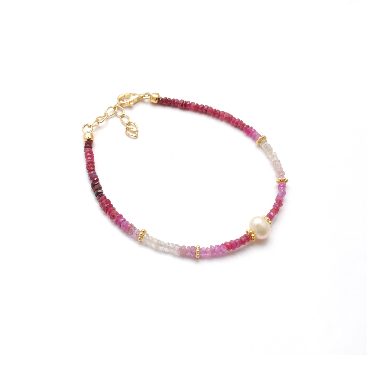 Ombre Ruby & Pearl Birthstone Stacking Bracelet – Sterling Silver Gold Plated