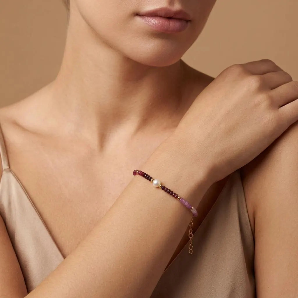 Ruby Ombre Bracelet in 925 Silver Gold Plated – Shaded July Birthstone Jewelry